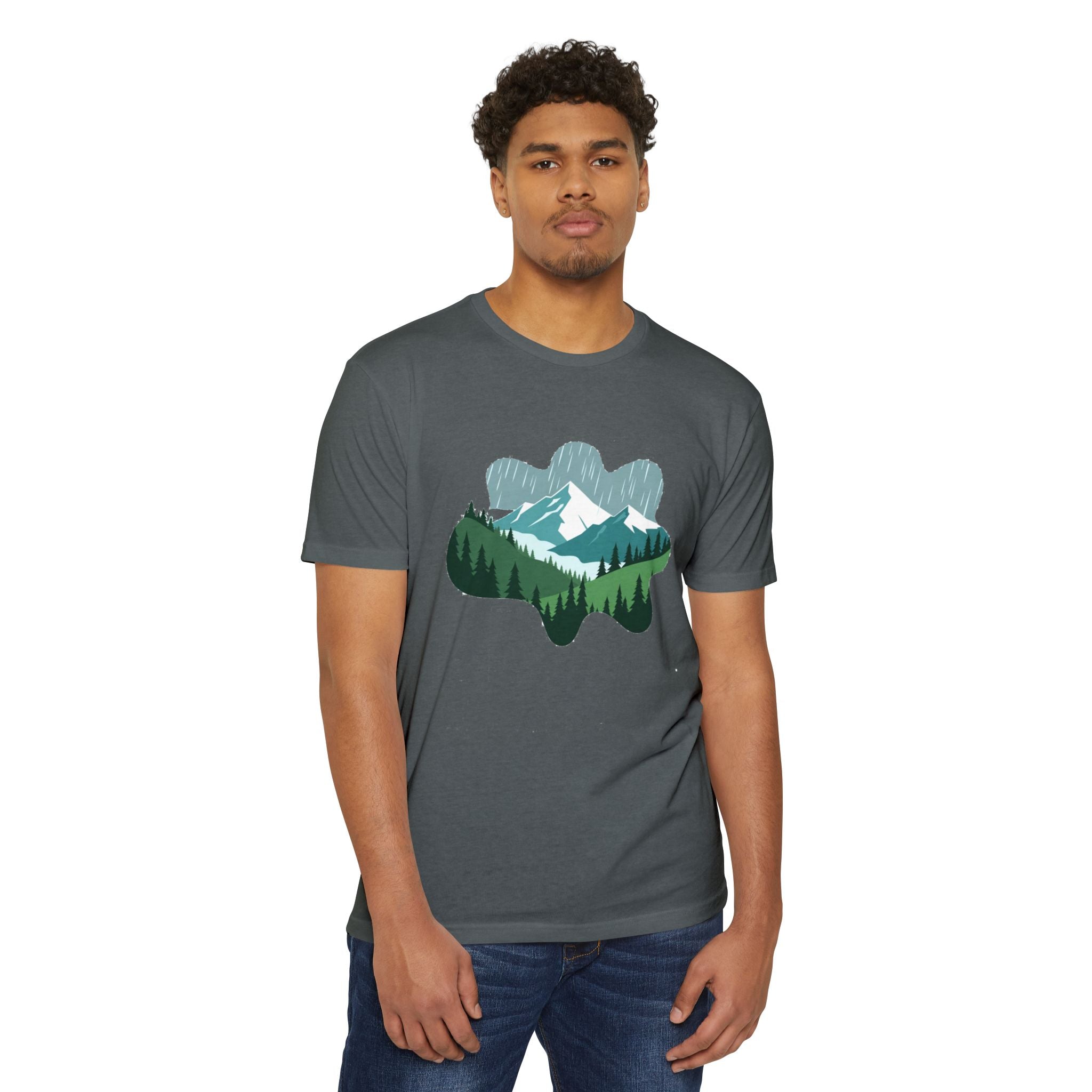 Mountain Paw Print T-Shirt — Scenic Forest & Snowy Peak Tee