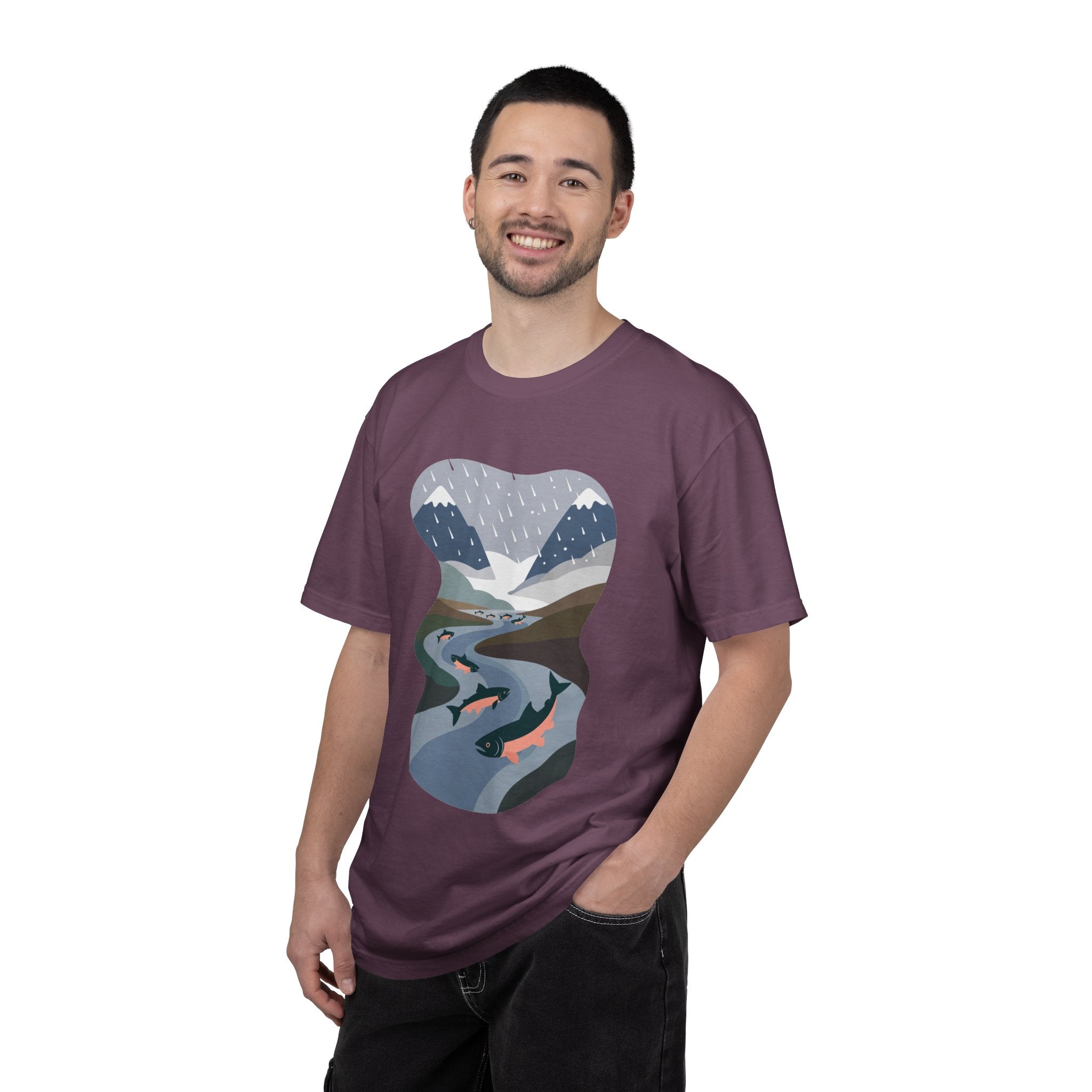 River Salmon Graphic T-Shirt — Mountain Fishing Scenic Tee