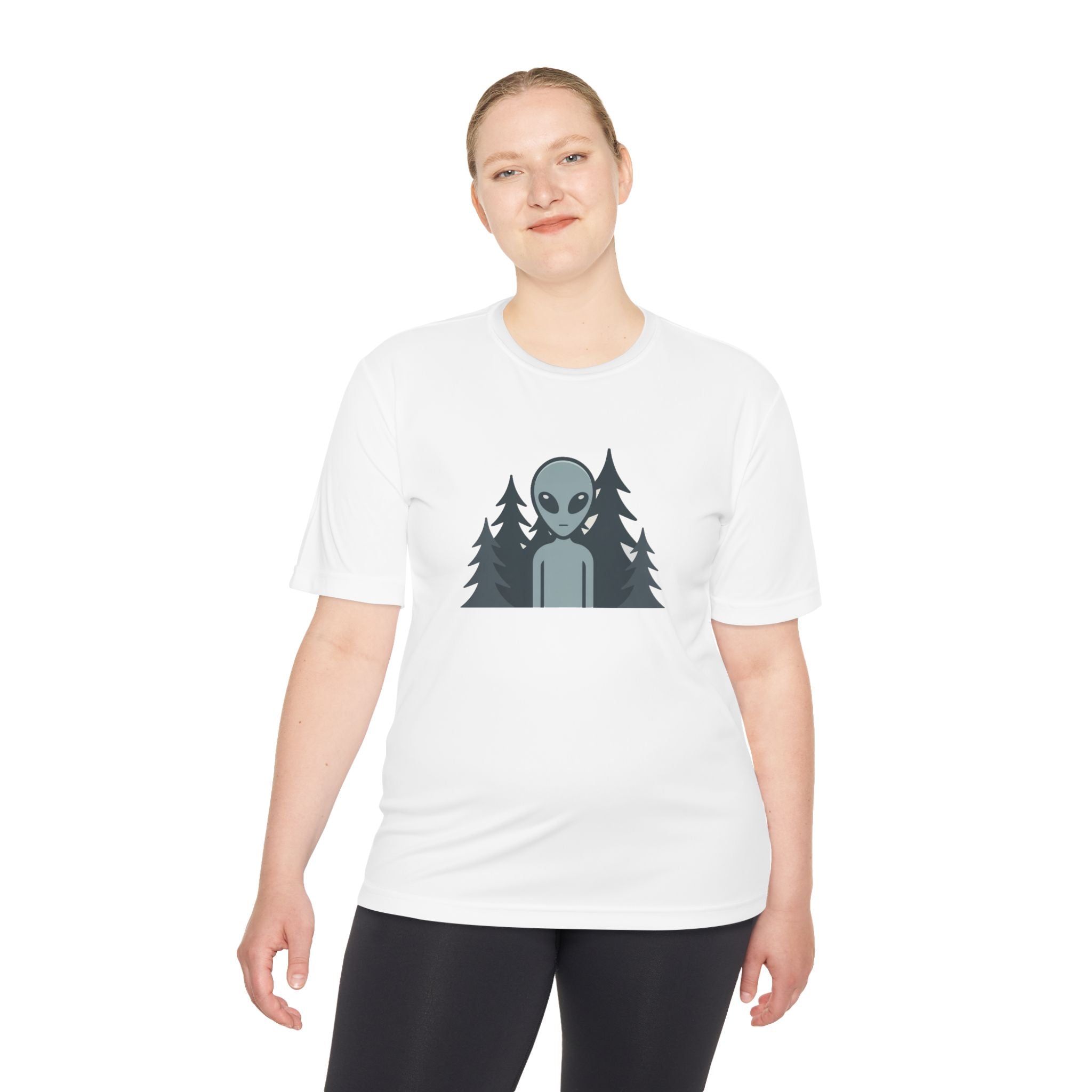 Alien Forest T‑Shirt — Cute Grey Alien Graphic Tee for UFO Fans