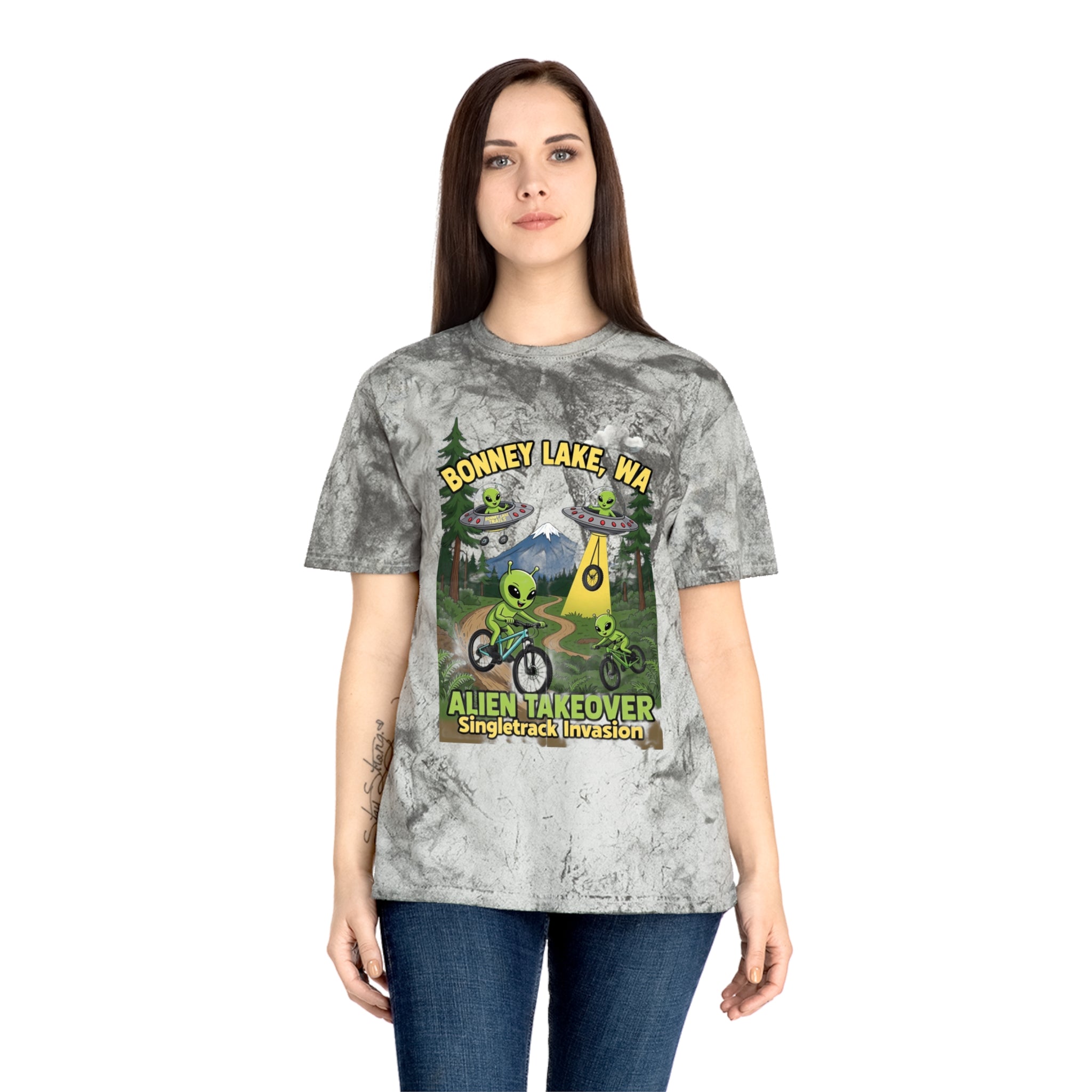 Bonney Lake WA Alien Takeover T-Shirt — Singletrack Invasion Mountain Bike Graphic Tee