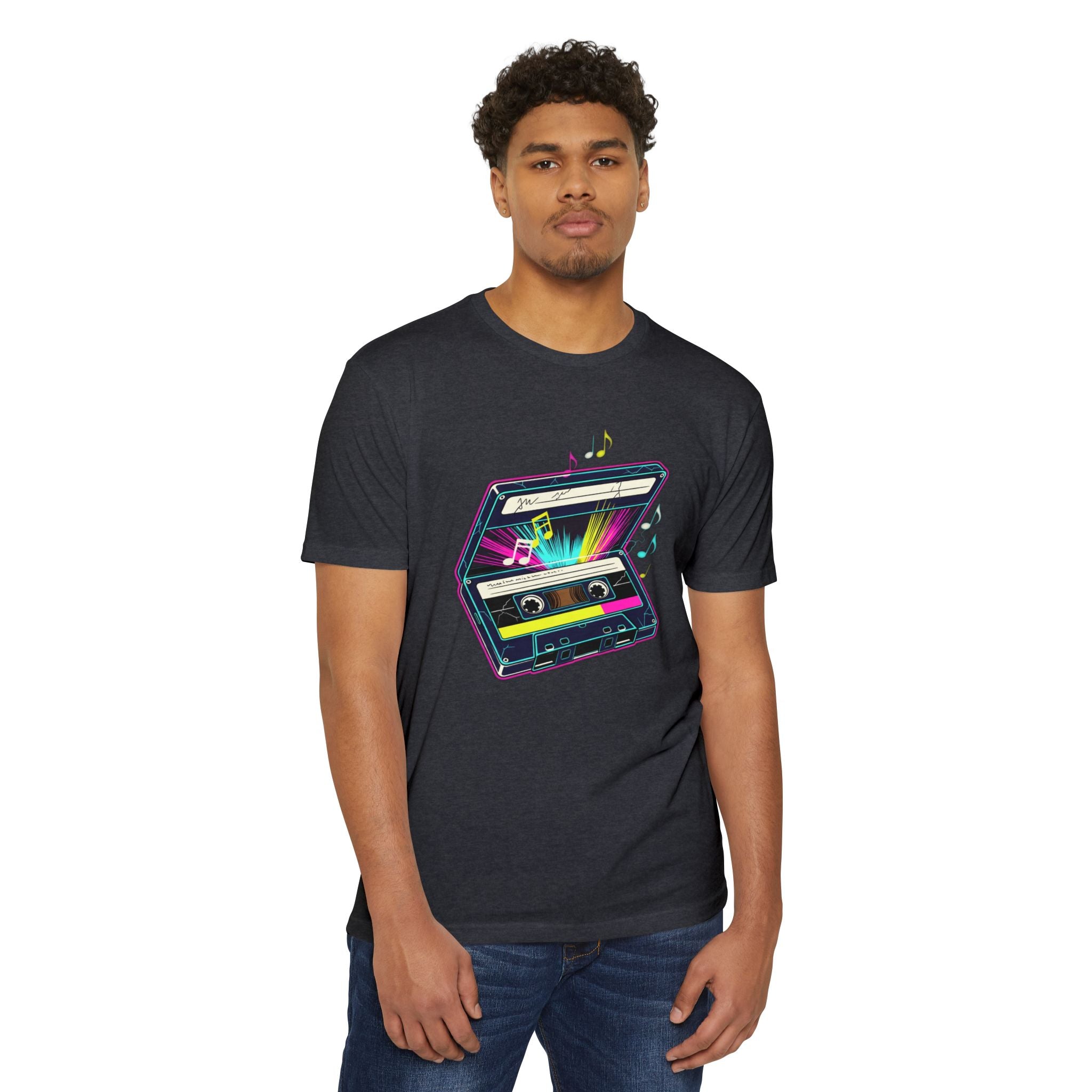 Retro Neon Cassette T-Shirt — 80s Vintage Music Tee