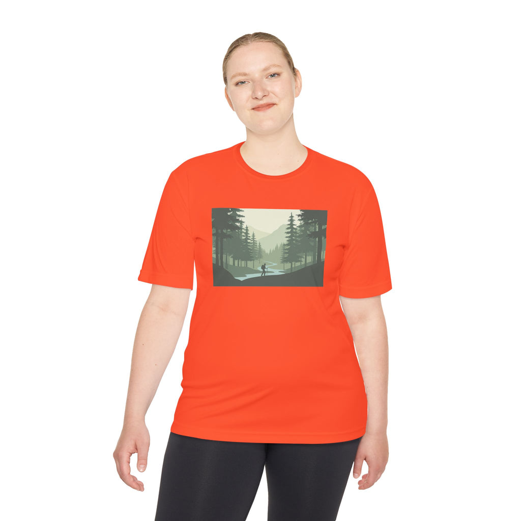 Forest Lake Camping Tee — Minimal Mountain Landscape T-Shirt for Outdoor Lovers