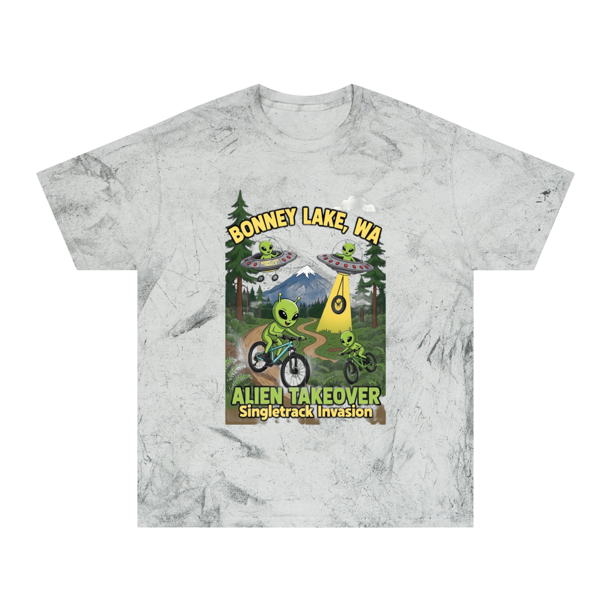 Bonney Lake WA Alien Takeover T-Shirt — Singletrack Invasion Mountain Bike Graphic Tee