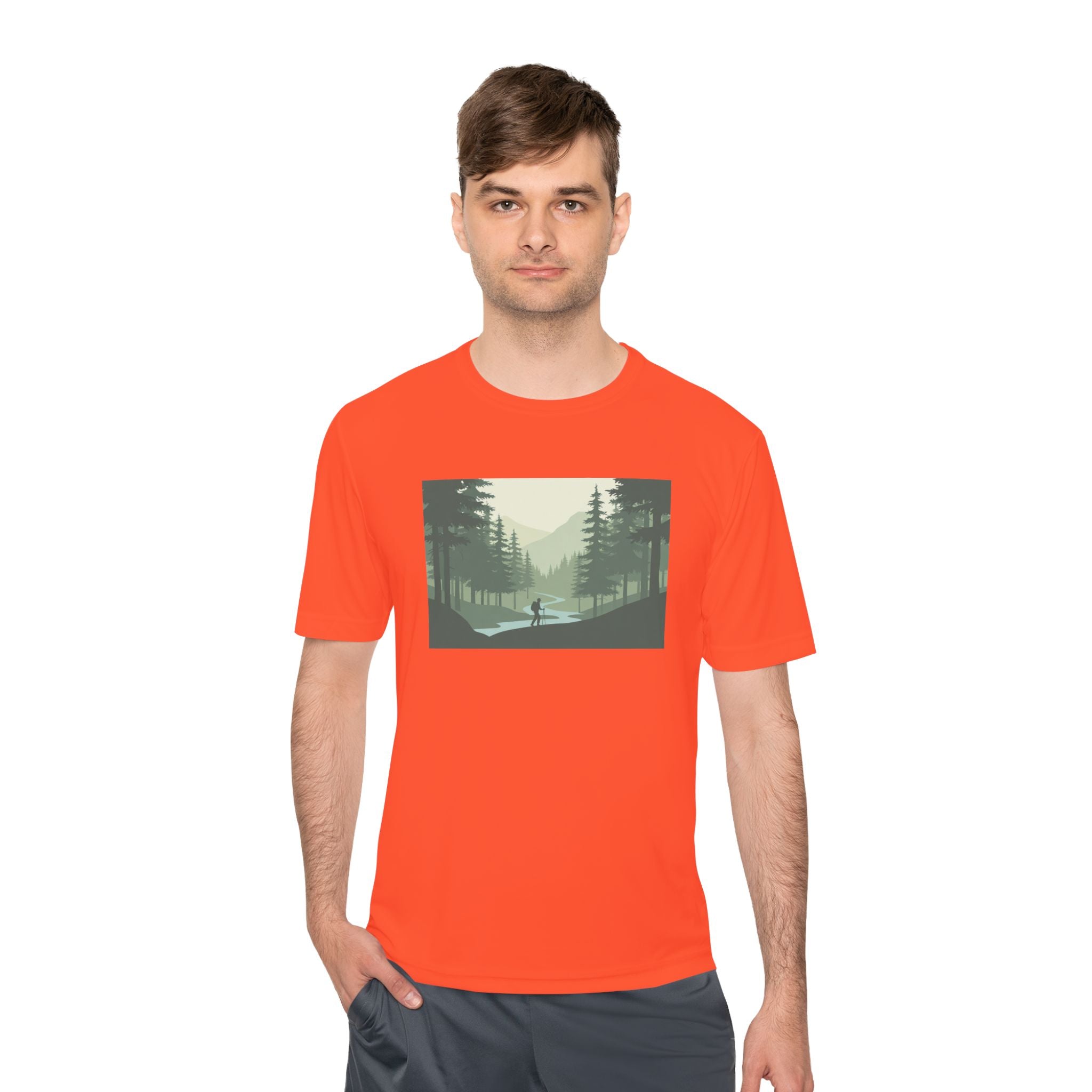 Forest Lake Camping Tee — Minimal Mountain Landscape T-Shirt for Outdoor Lovers