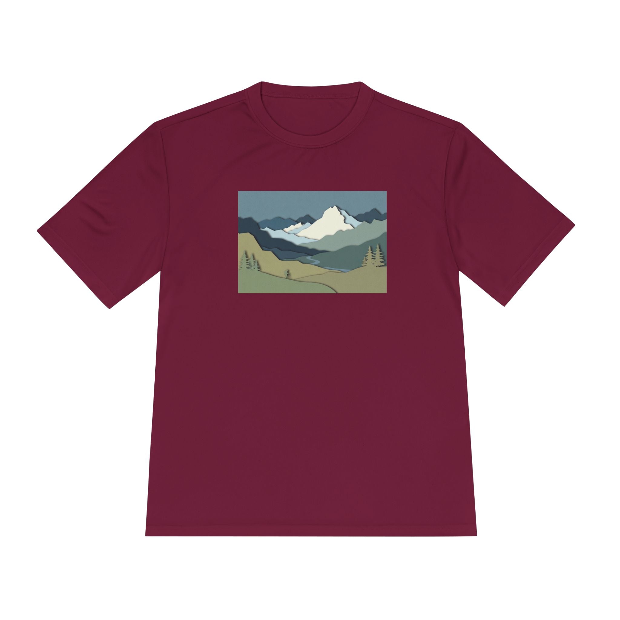 Mountain Landscape Performance Tee — Scenic Outdoor Graphic Shirt