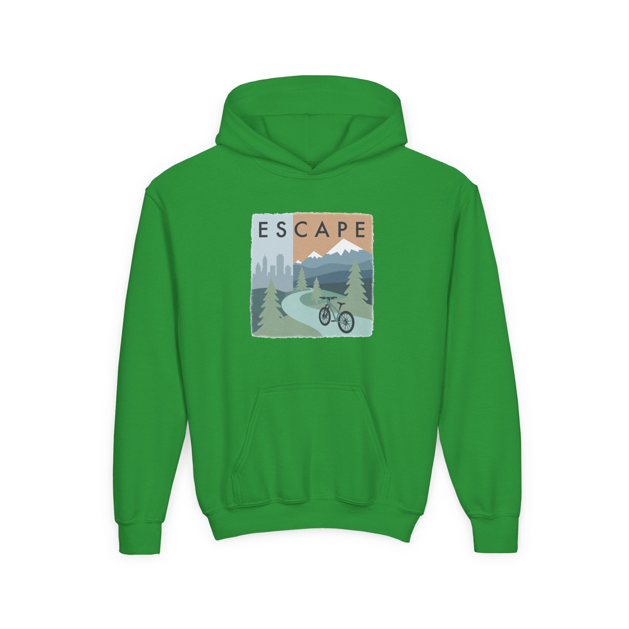 Escape to the Mountains Kids Hoodie — Mountain Retreat Graphic Sweatshirt