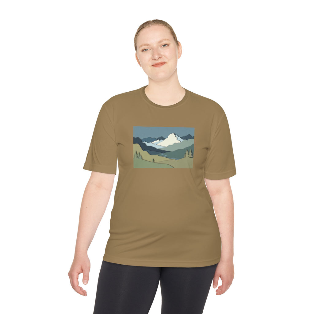 Mountain Landscape Performance Tee — Scenic Outdoor Graphic Shirt