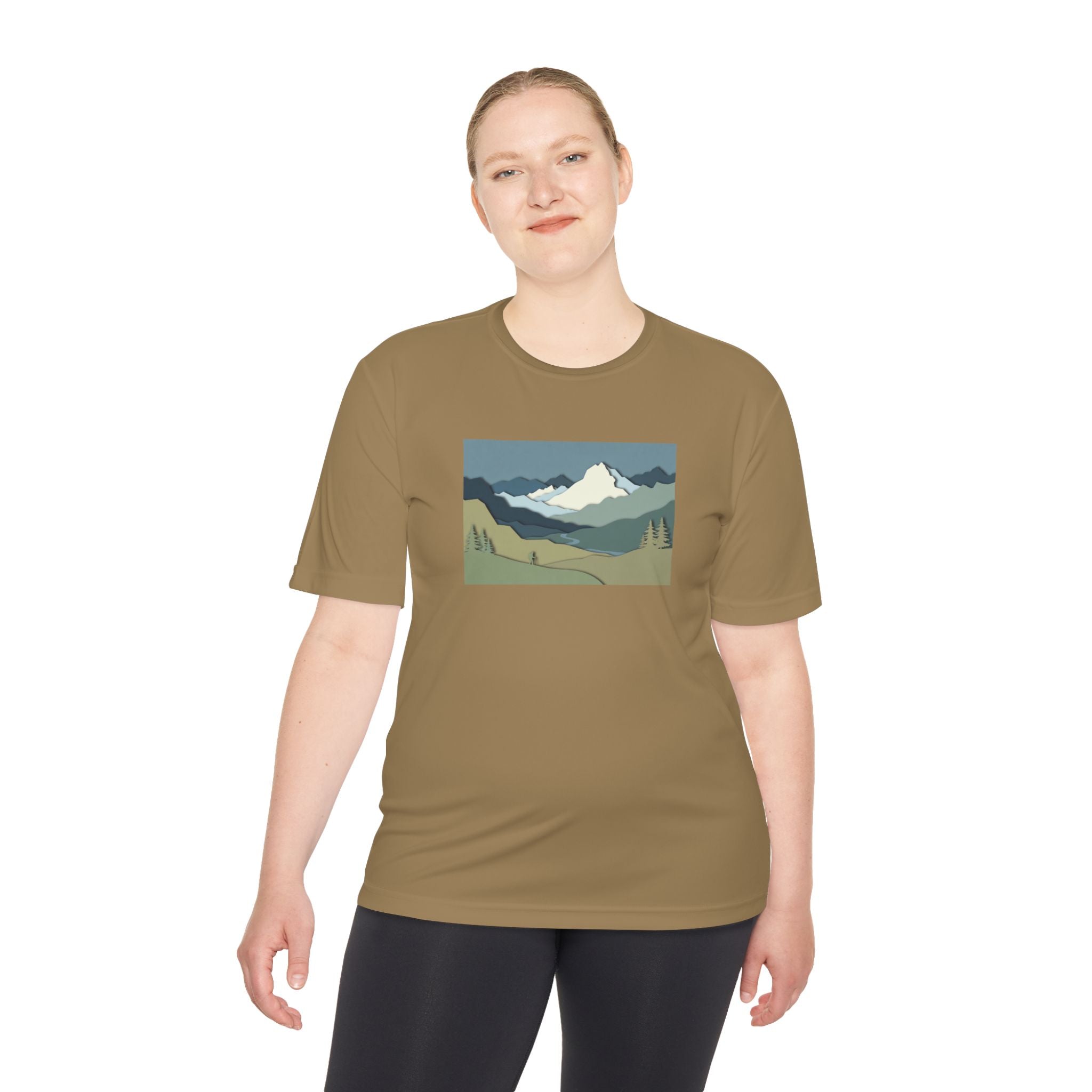 Mountain Landscape Performance Tee — Scenic Outdoor Graphic Shirt