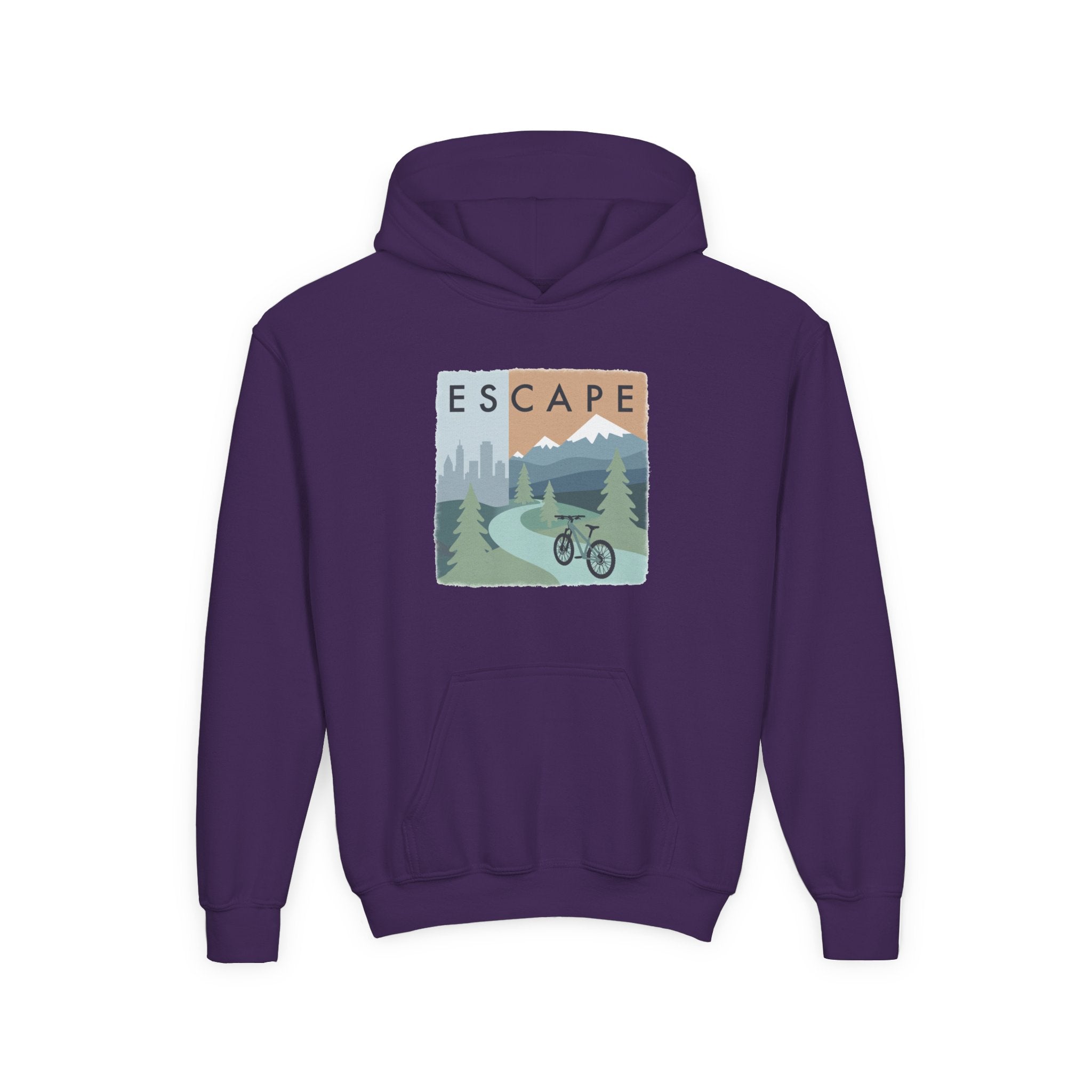 Escape to the Mountains Kids Hoodie — Mountain Retreat Graphic Sweatshirt