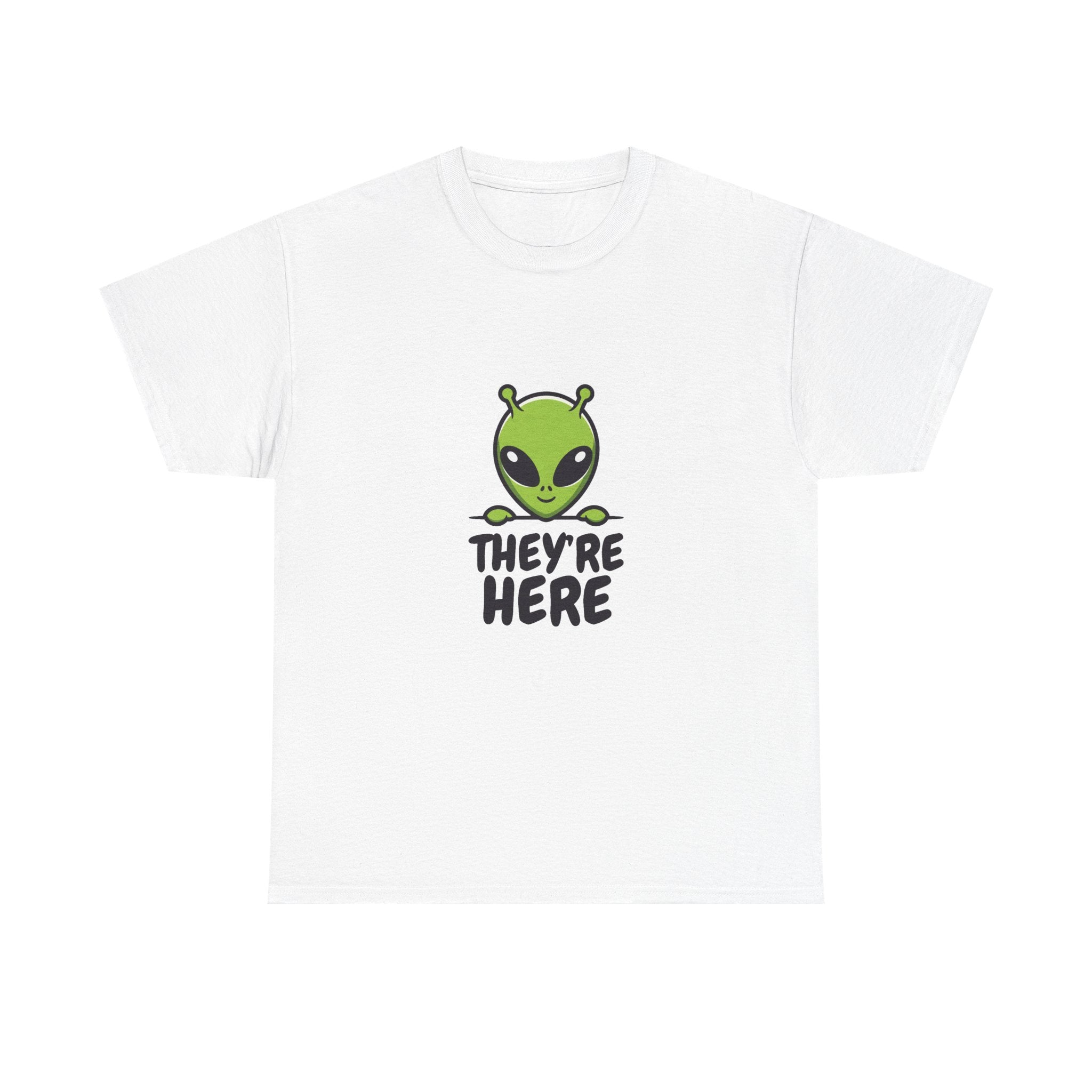 Alien Graphic Tee "They're Here" – Cute UFO Sightings T-Shirt