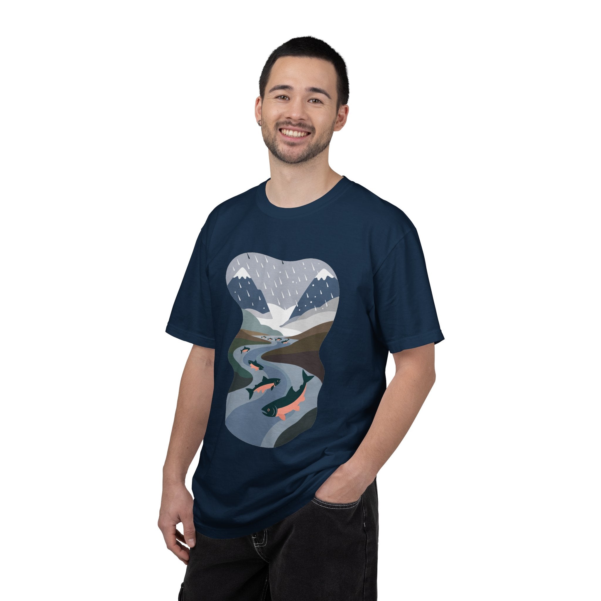 River Salmon Graphic T-Shirt — Mountain Fishing Scenic Tee