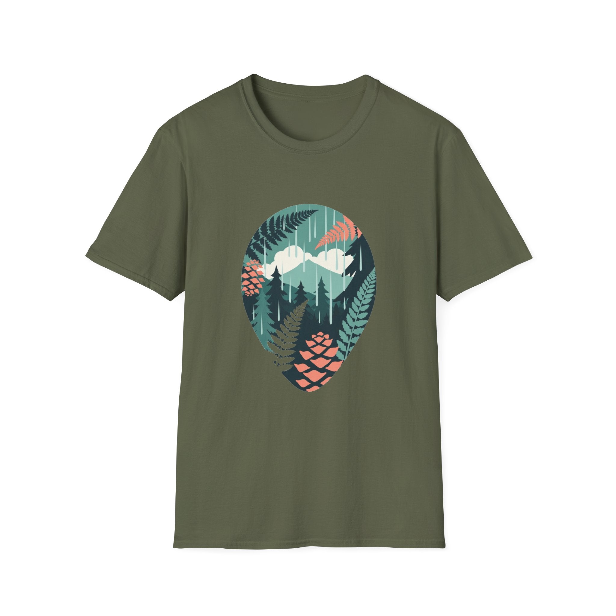 Adventure Nature T-Shirt — Mountain & Fern Badge Graphic