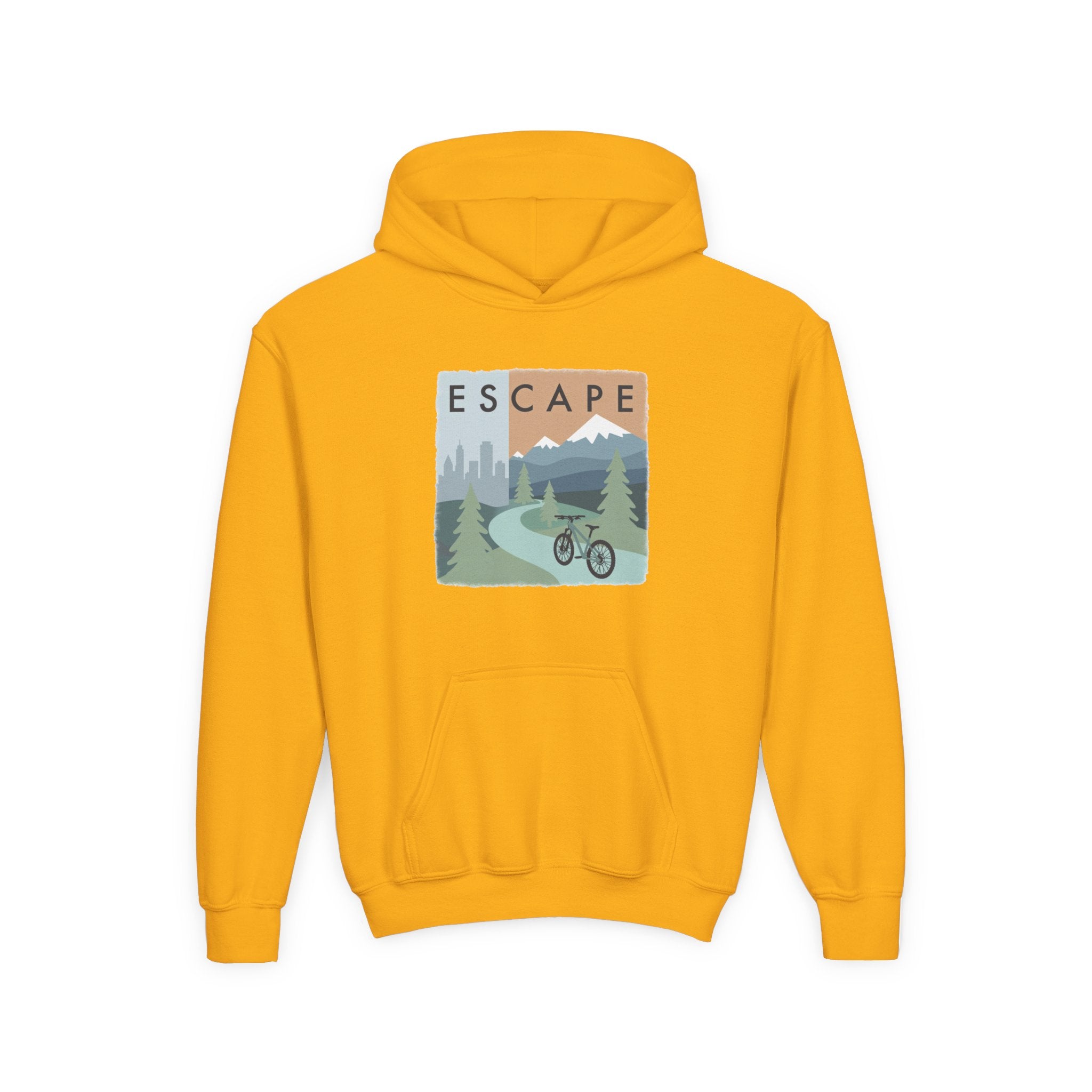 Escape to the Mountains Kids Hoodie — Mountain Retreat Graphic Sweatshirt