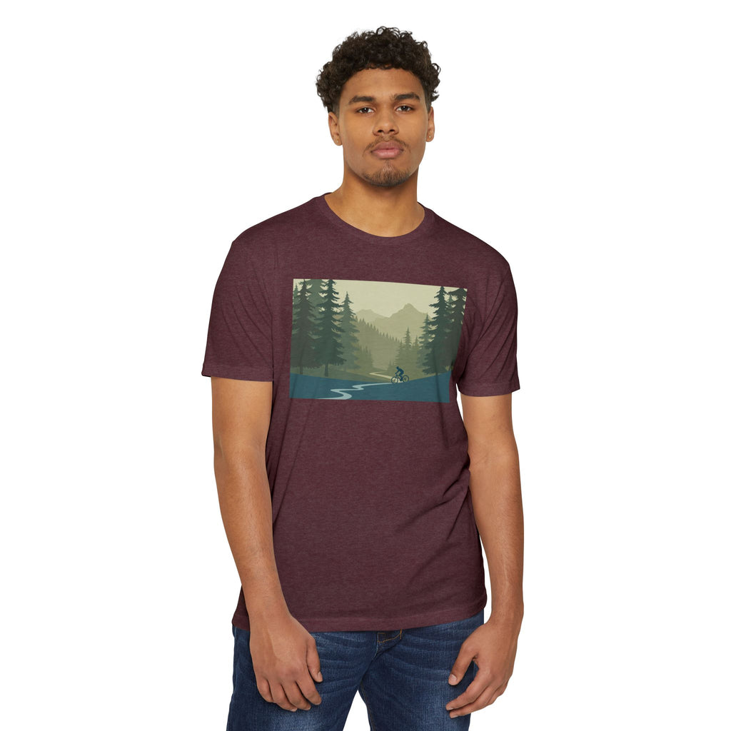 Mountain Biking Graphic T-Shirt — Scenic Forest Trail Design