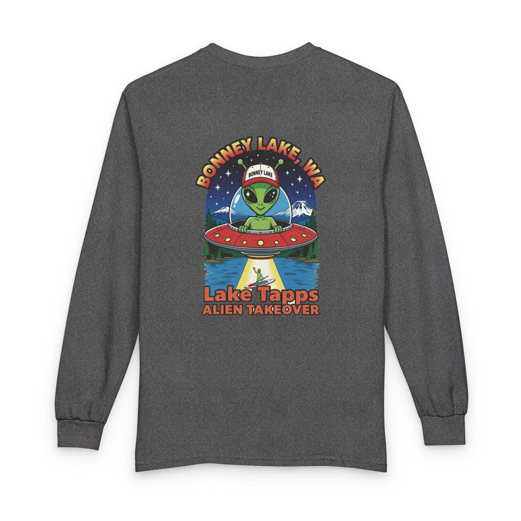 Alien UFO Long Sleeve T-Shirt — Donney Lake, WA "Lake Tapps Alien Takeover" Tourist Tee