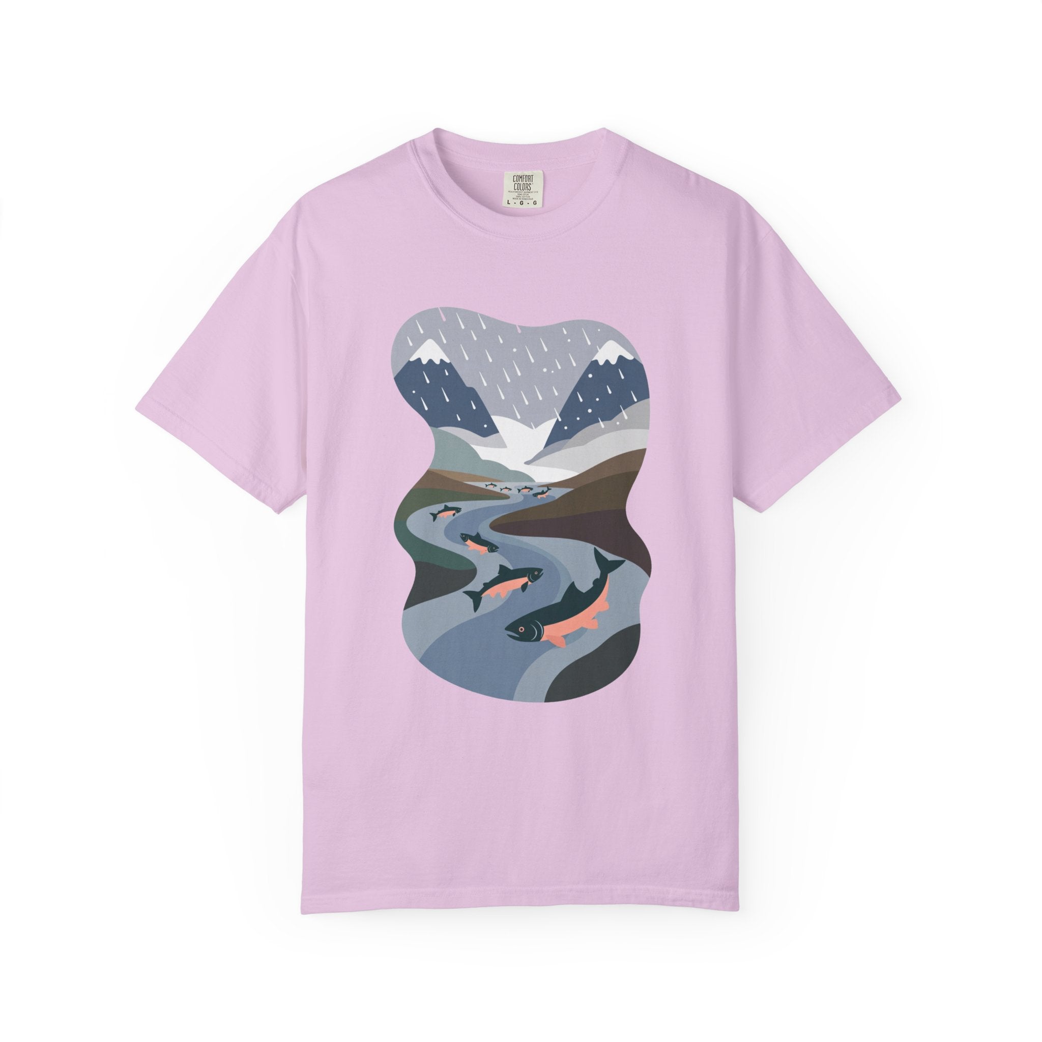 River Salmon Graphic T-Shirt — Mountain Fishing Scenic Tee