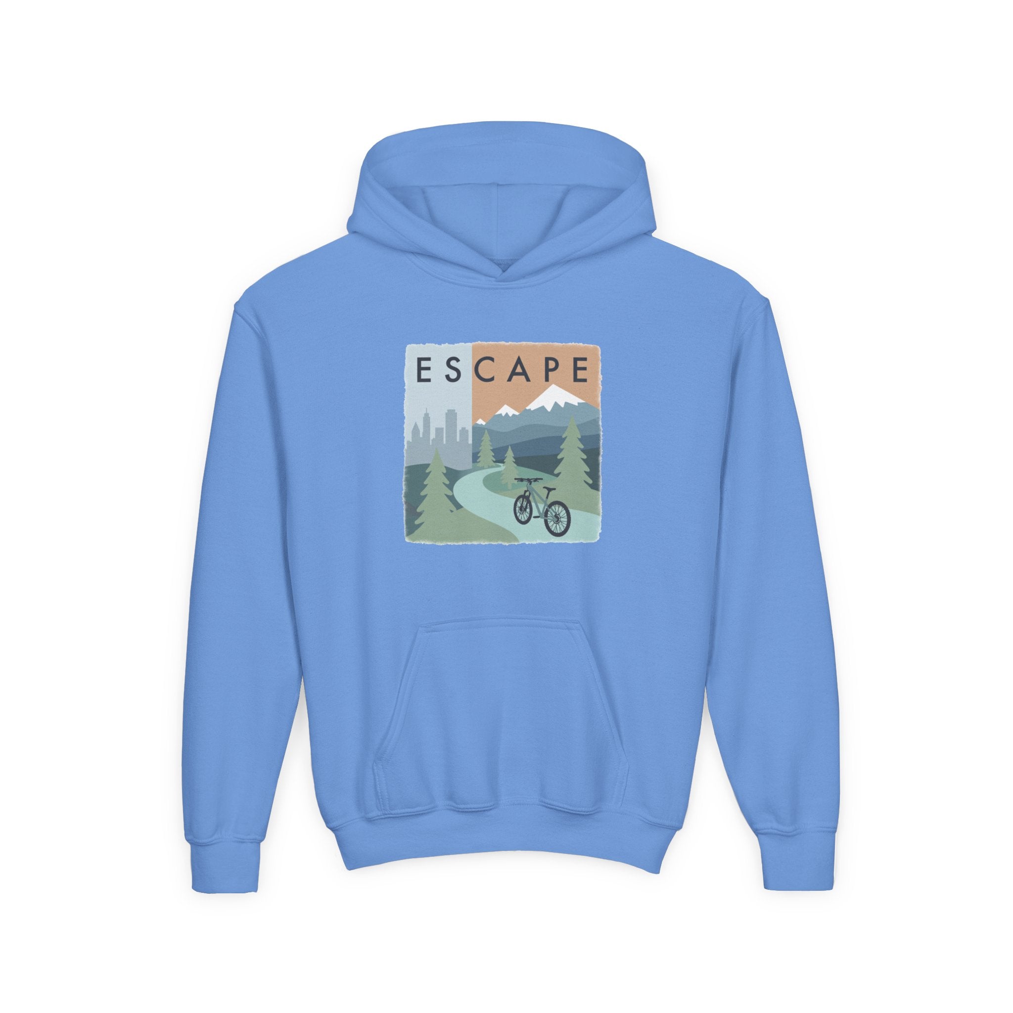 Escape to the Mountains Kids Hoodie — Mountain Retreat Graphic Sweatshirt