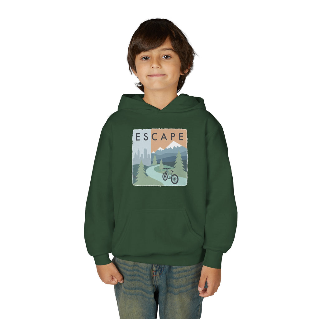 Escape to the Mountains Kids Hoodie — Mountain Retreat Graphic Sweatshirt