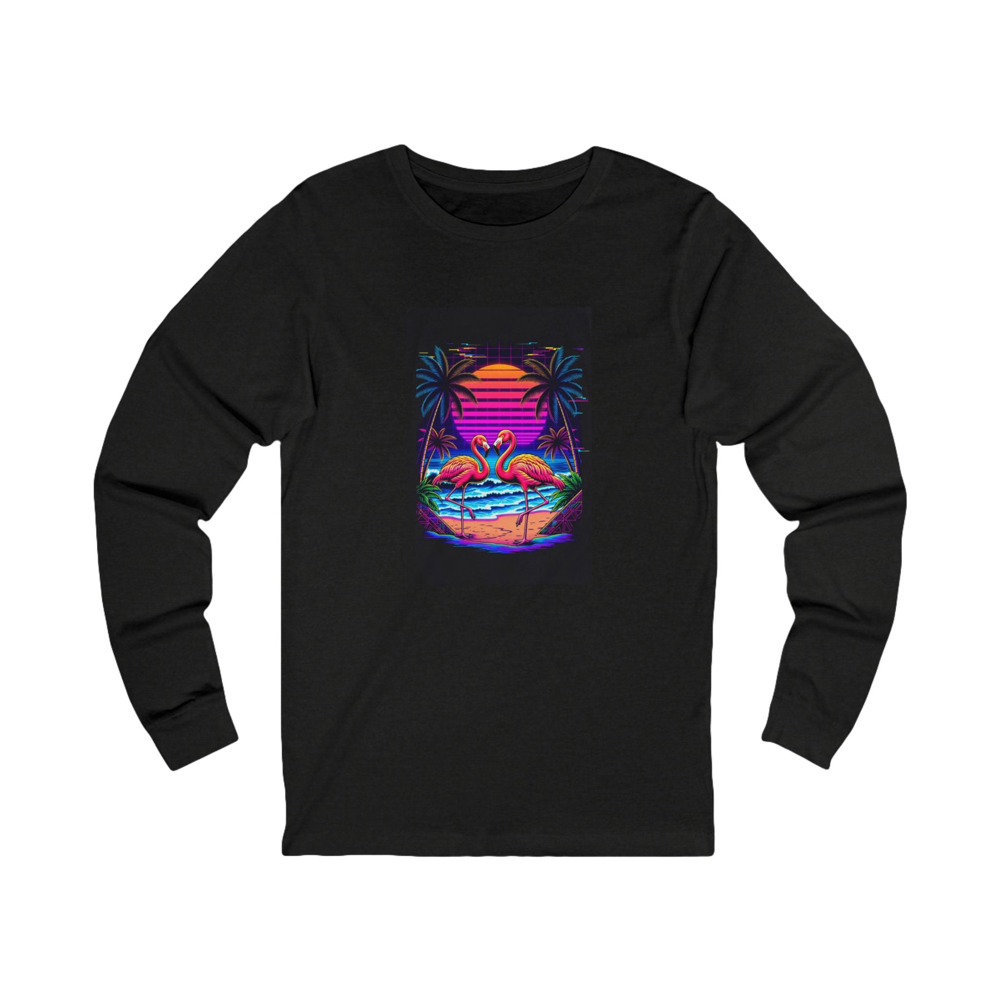Neon Retro Flamingo Sunset Long Sleeve Tee