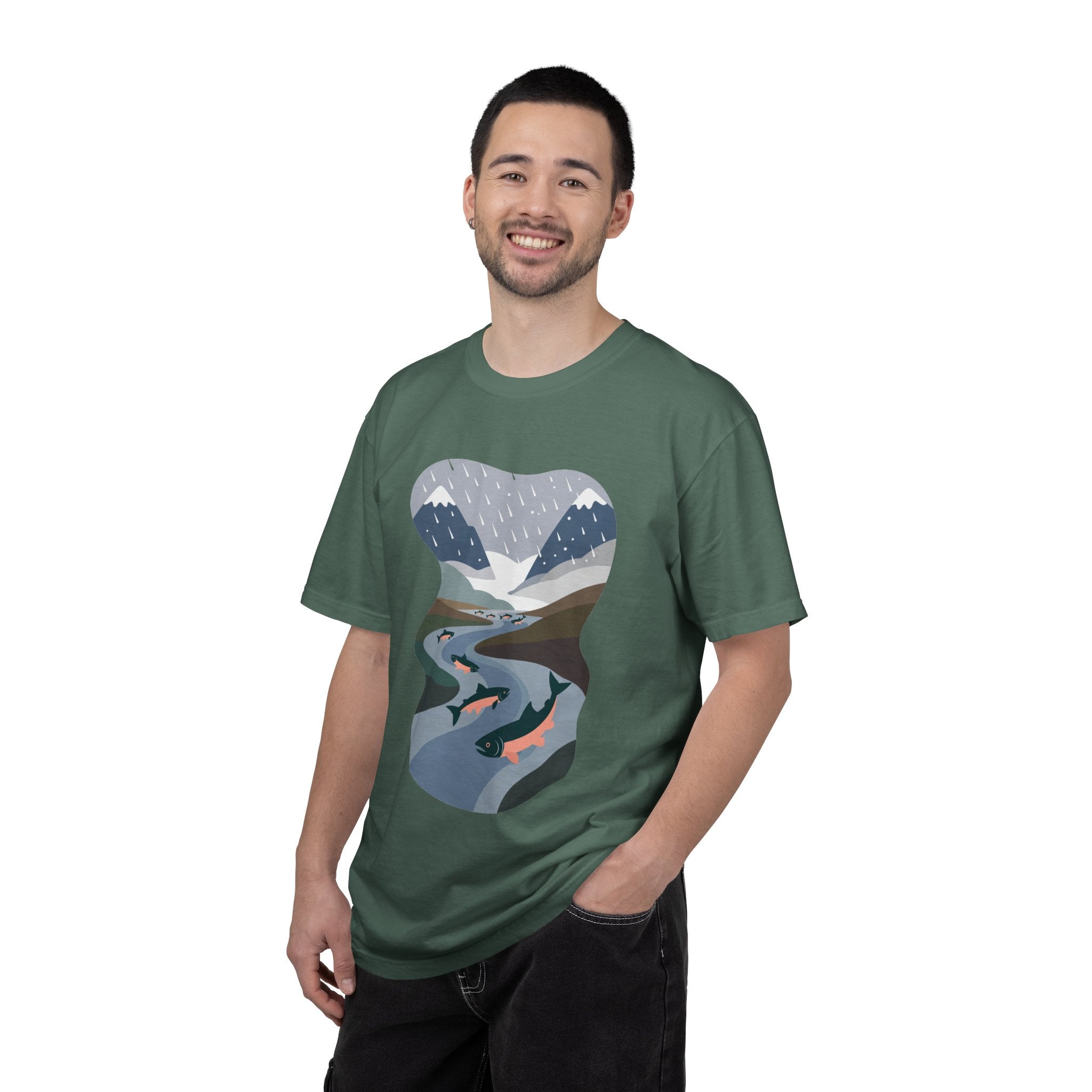 River Salmon Graphic T-Shirt — Mountain Fishing Scenic Tee