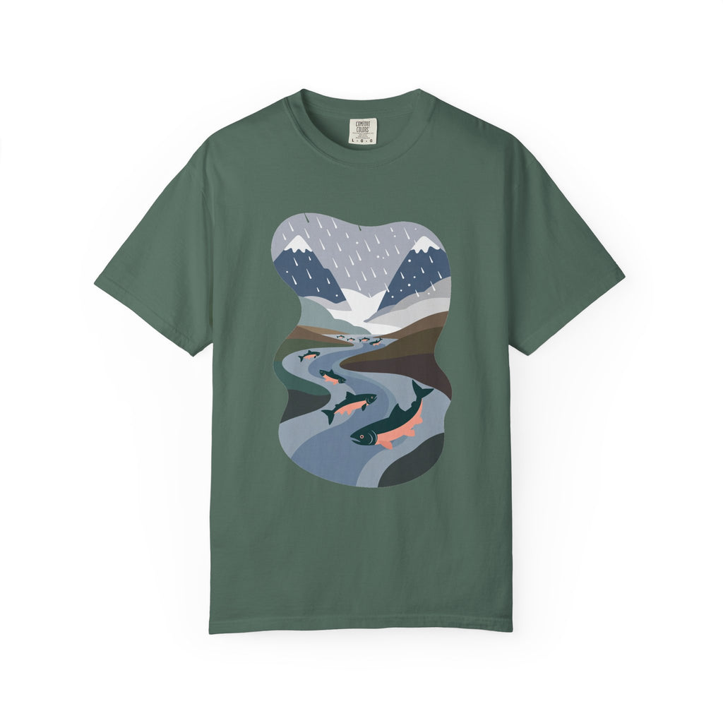 River Salmon Graphic T-Shirt — Mountain Fishing Scenic Tee