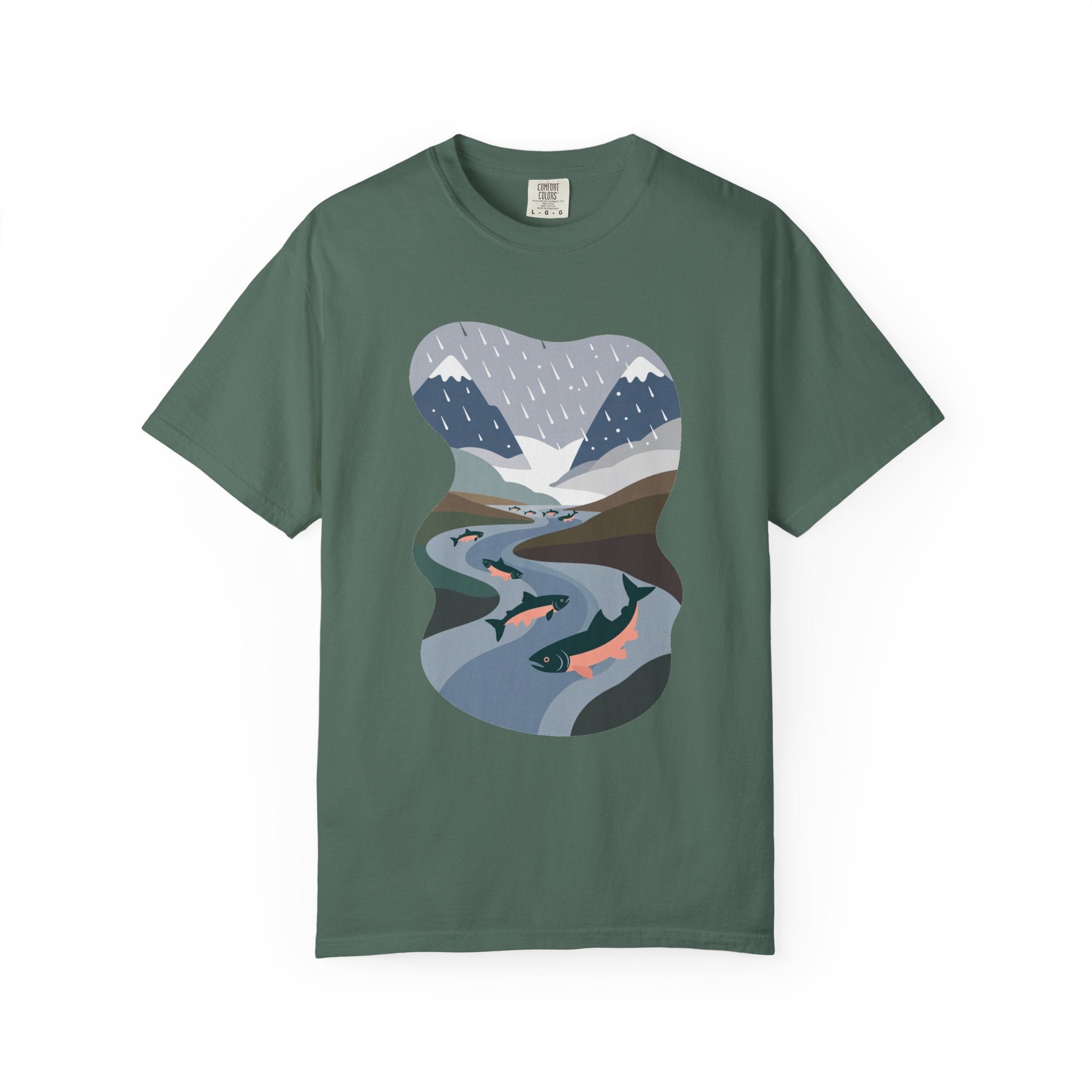 River Salmon Graphic T-Shirt — Mountain Fishing Scenic Tee