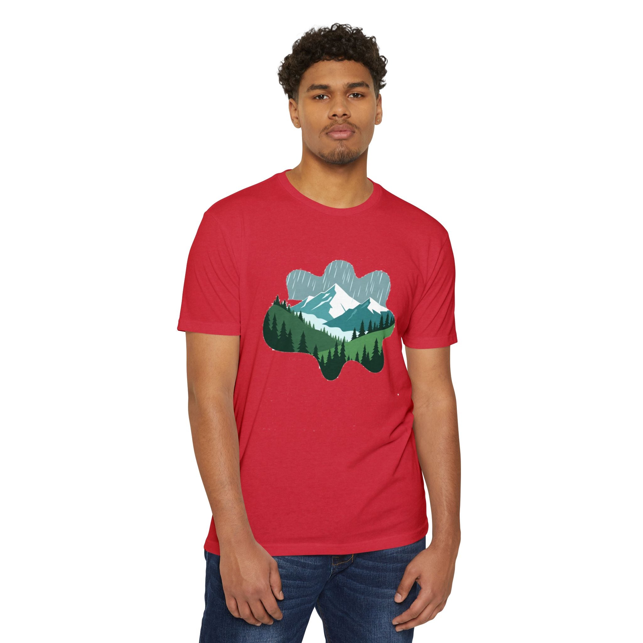 Mountain Paw Print T-Shirt — Scenic Forest & Snowy Peak Tee