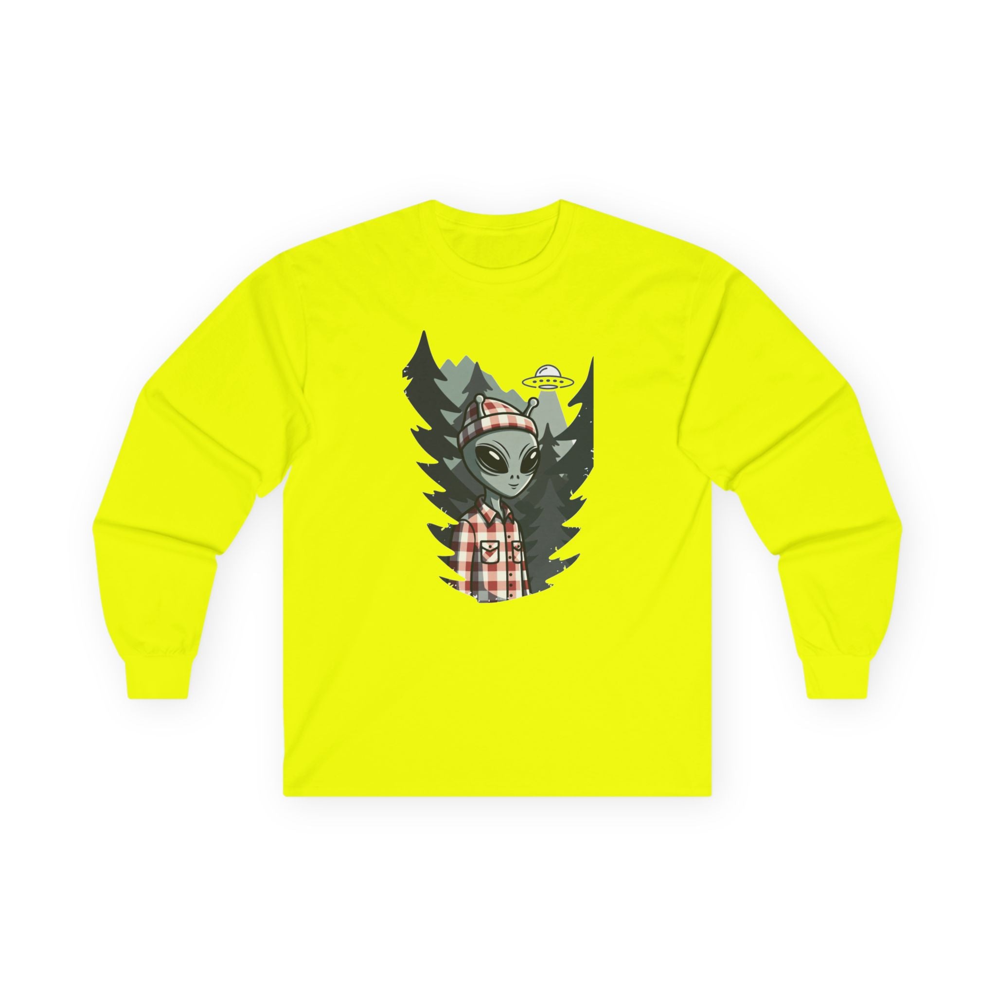 Alien Lumberjack Long Sleeve Tee — Forest UFO Graphic