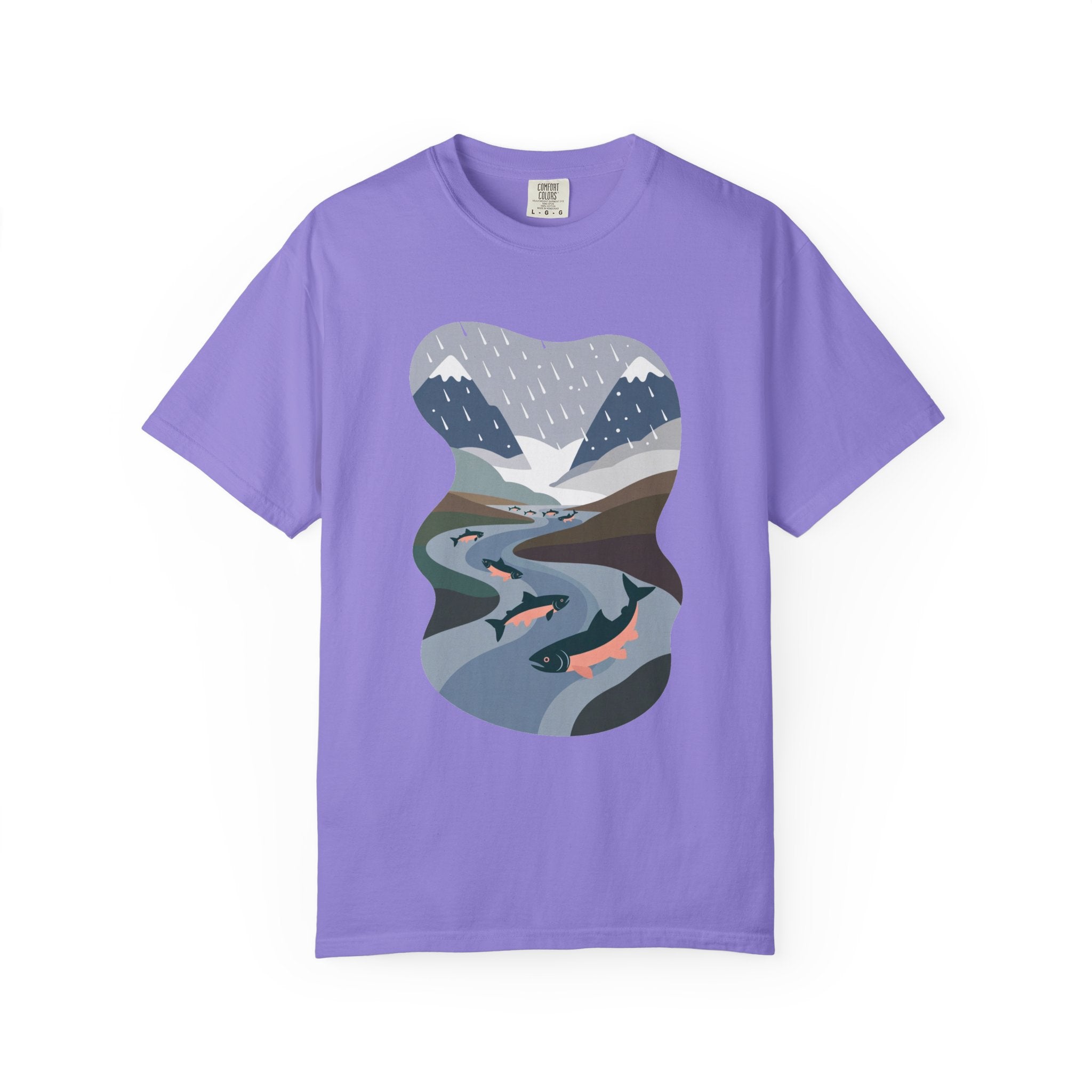 River Salmon Graphic T-Shirt — Mountain Fishing Scenic Tee