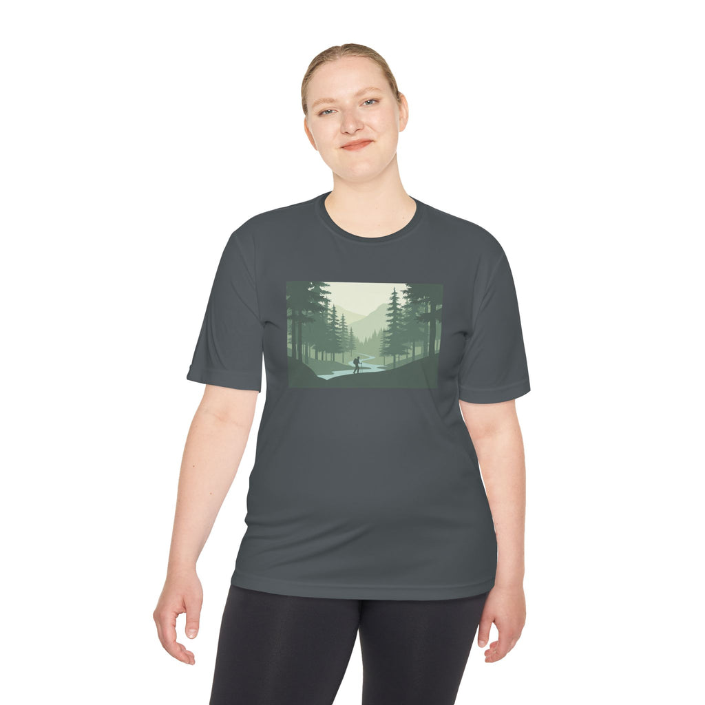 Forest Lake Camping Tee — Minimal Mountain Landscape T-Shirt for Outdoor Lovers