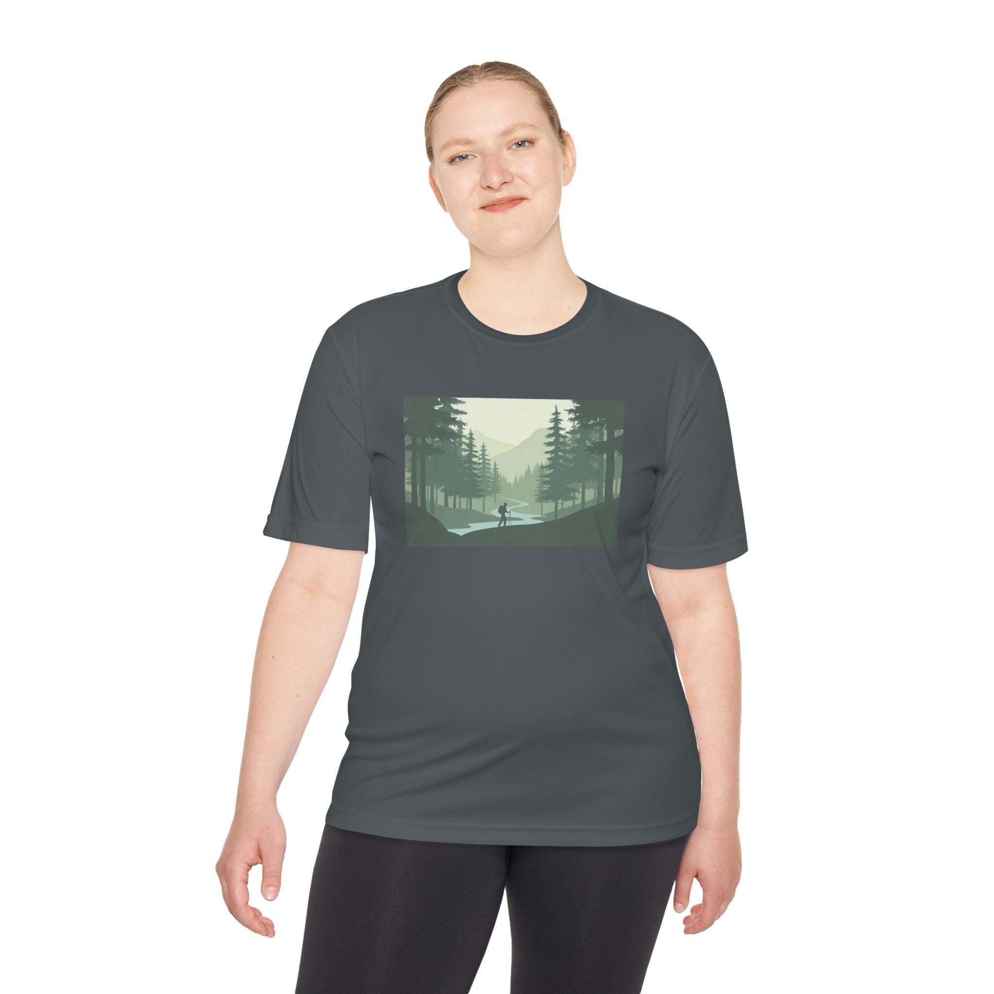 Forest Lake Camping Tee — Minimal Mountain Landscape T-Shirt for Outdoor Lovers