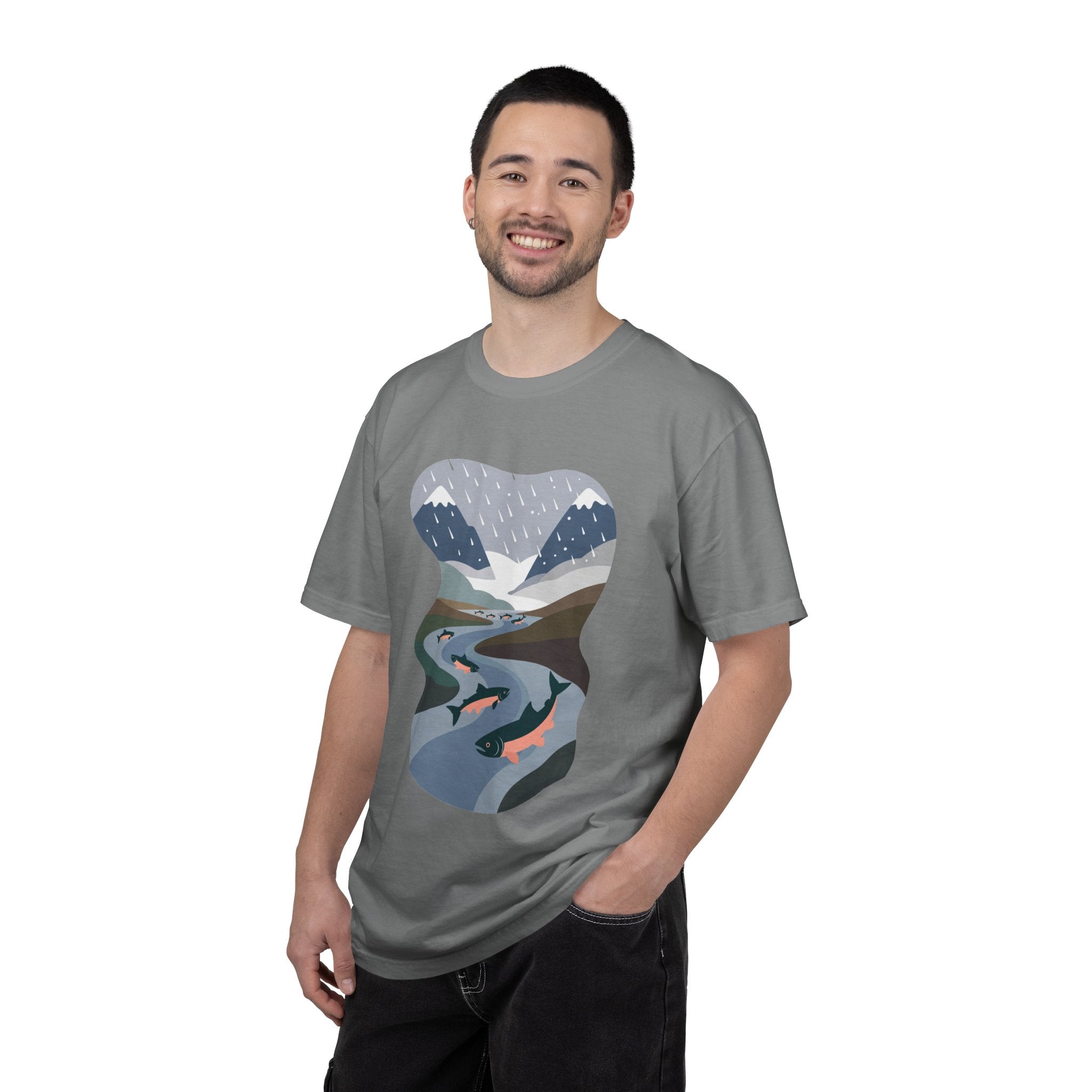 River Salmon Graphic T-Shirt — Mountain Fishing Scenic Tee
