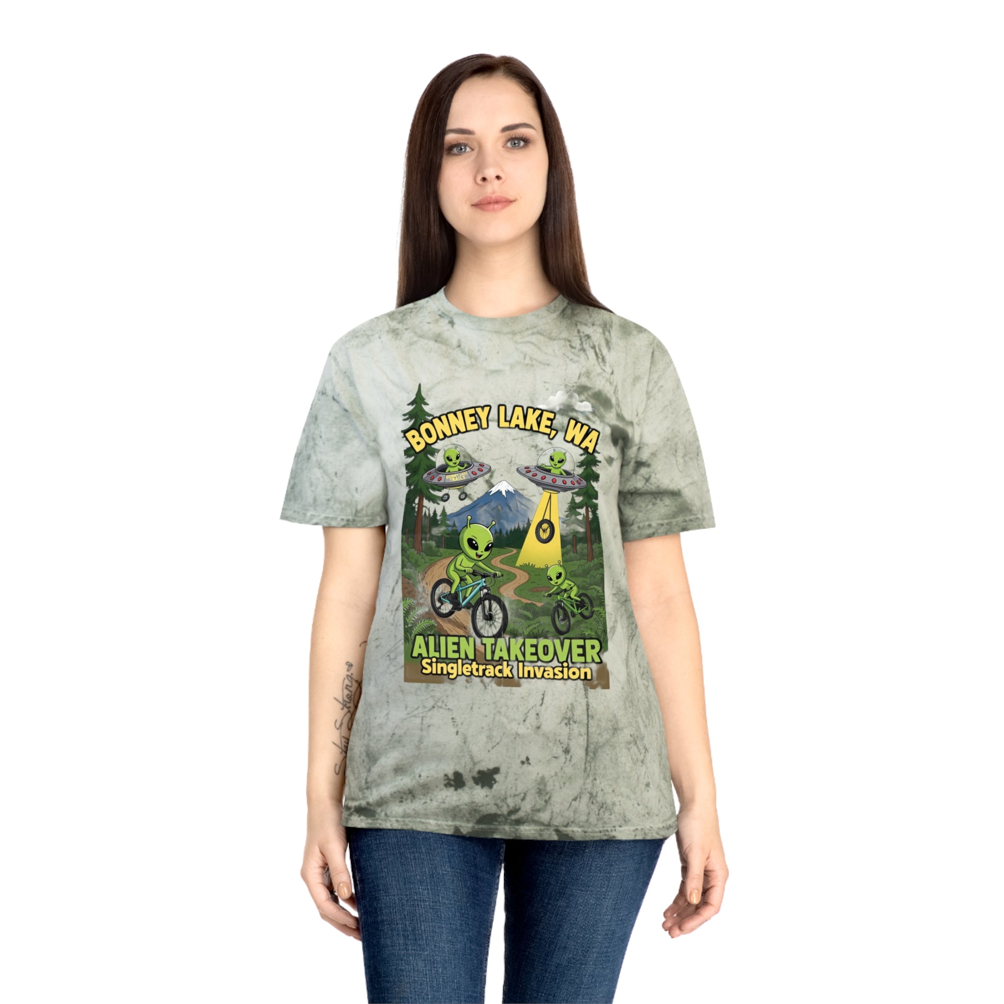 Bonney Lake WA Alien Takeover T-Shirt — Singletrack Invasion Mountain Bike Graphic Tee