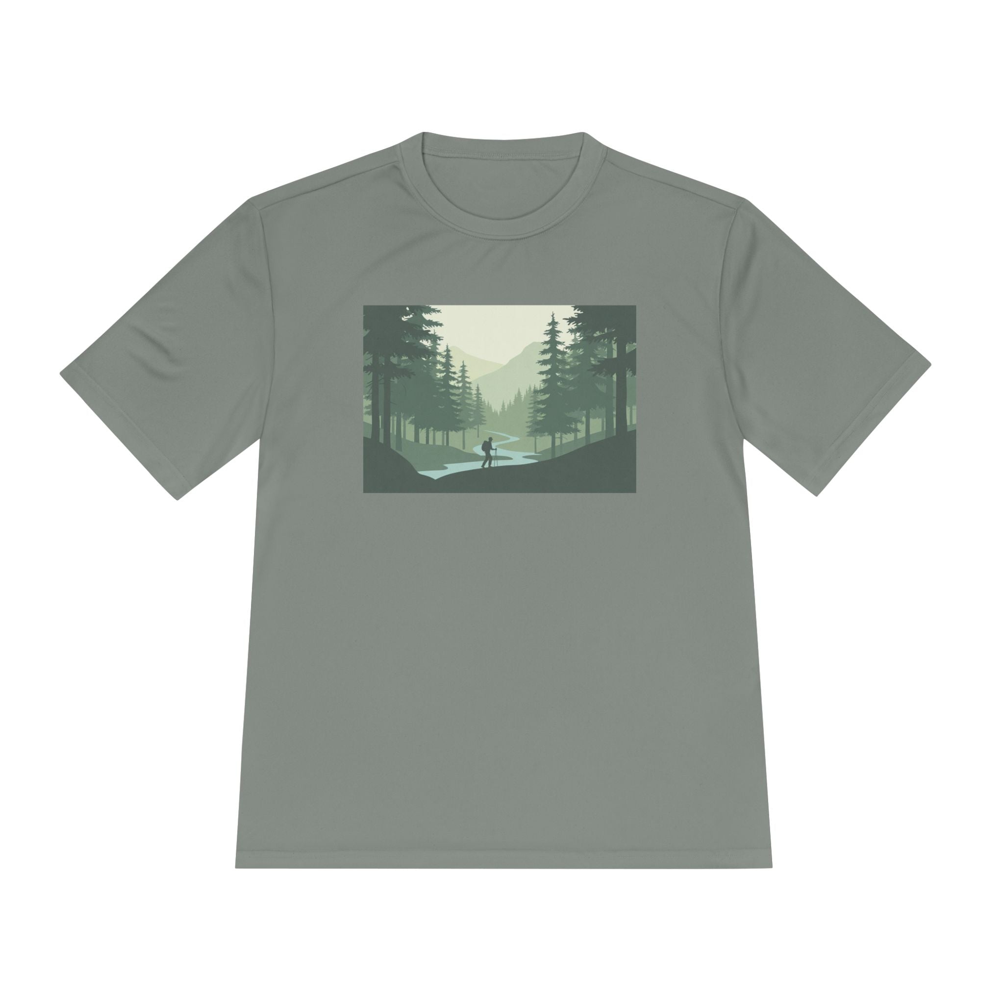 Forest Lake Camping Tee — Minimal Mountain Landscape T-Shirt for Outdoor Lovers