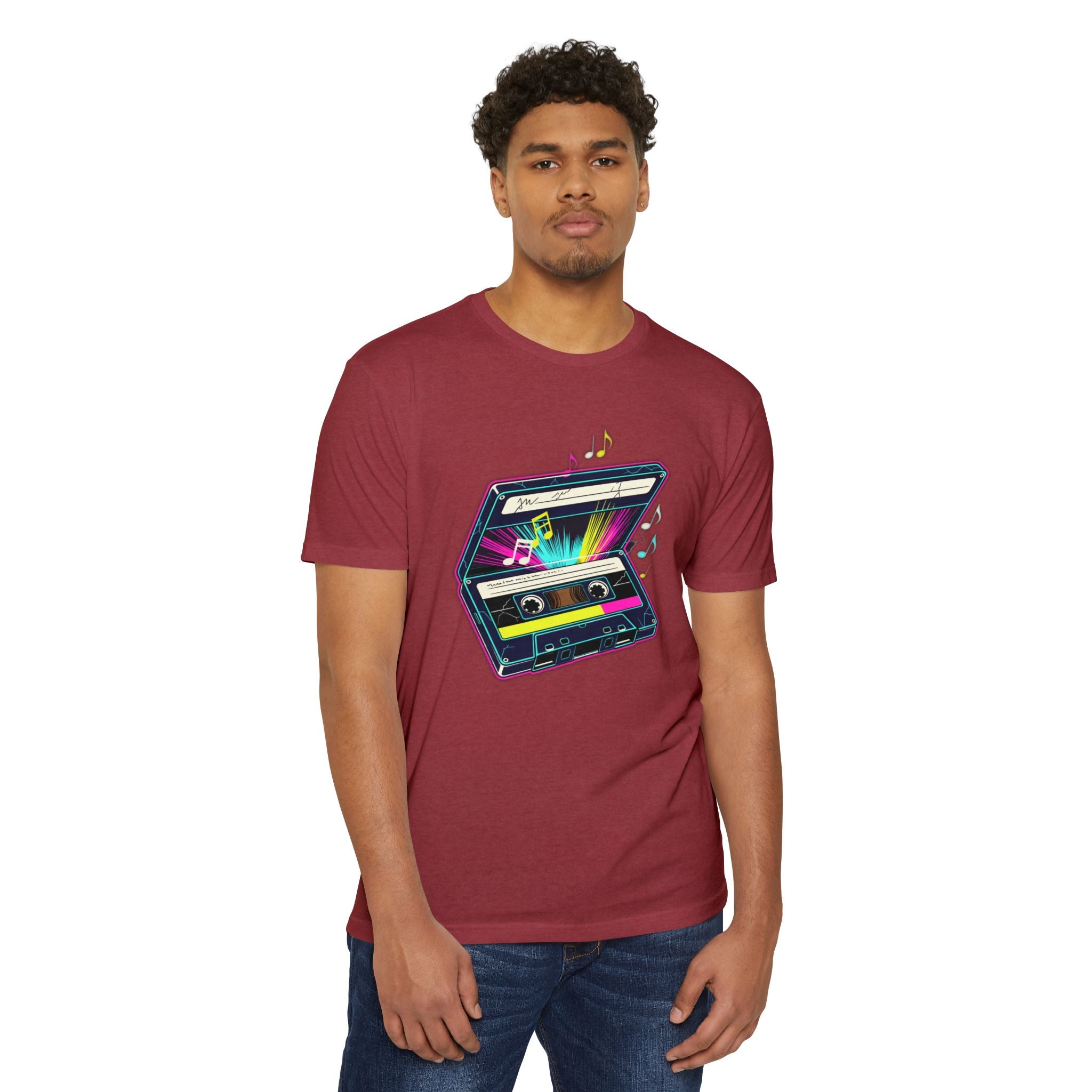Retro Neon Cassette T-Shirt — 80s Vintage Music Tee
