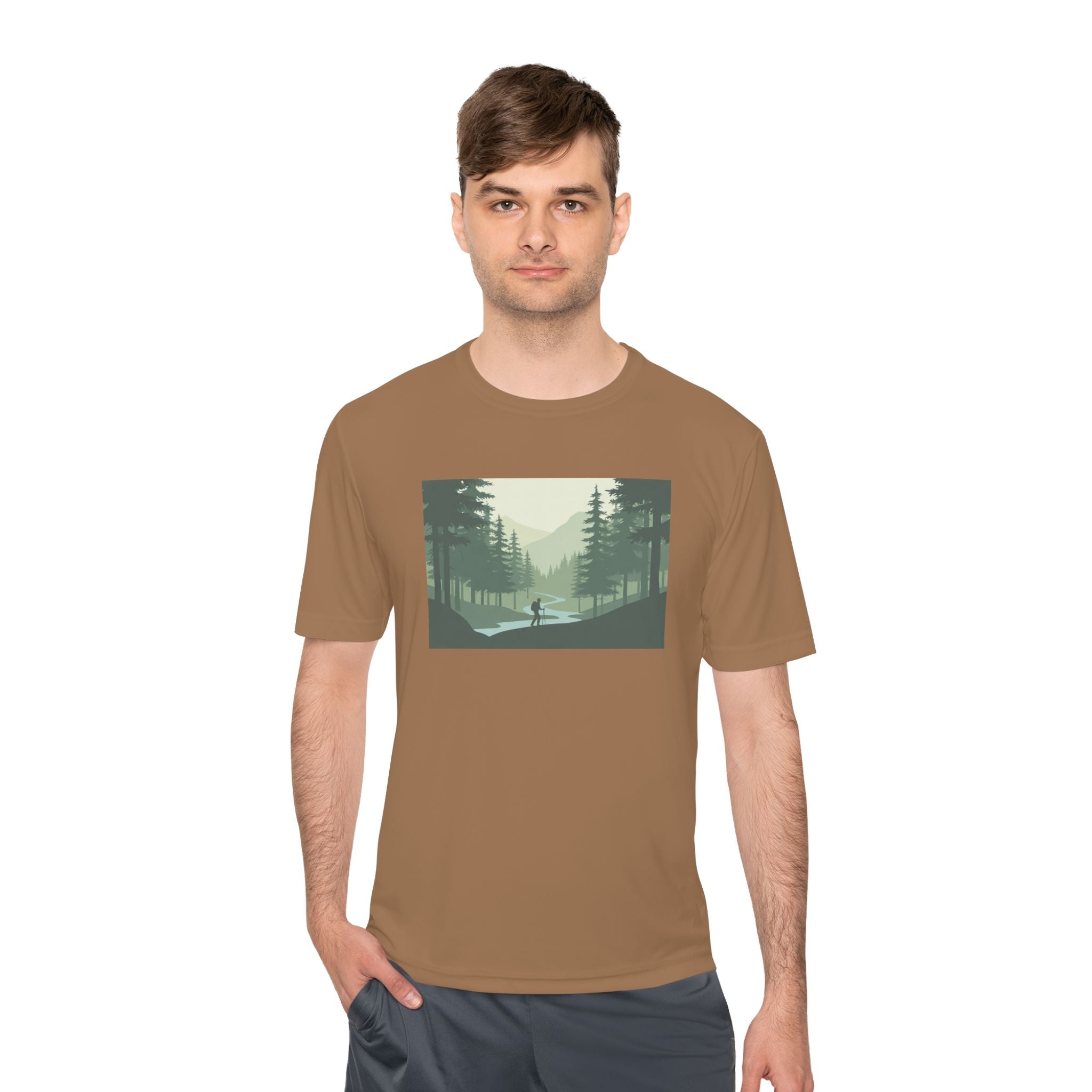 Forest Lake Camping Tee — Minimal Mountain Landscape T-Shirt for Outdoor Lovers