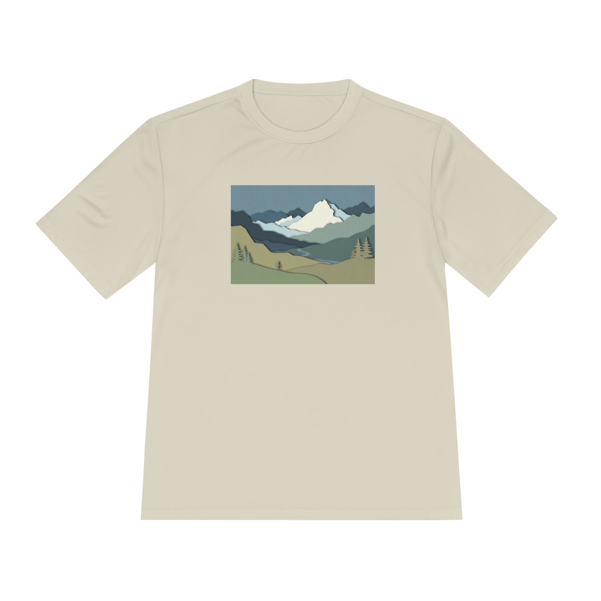 Mountain Landscape Performance Tee — Scenic Outdoor Graphic Shirt