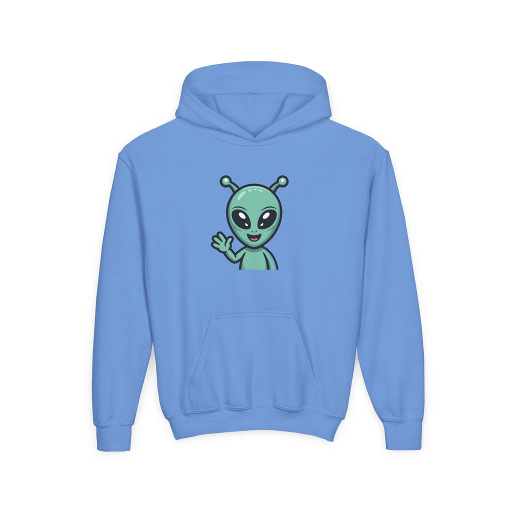 Youth Alien Hoodie – Cute Waving Green Alien Kids Sweatshirt