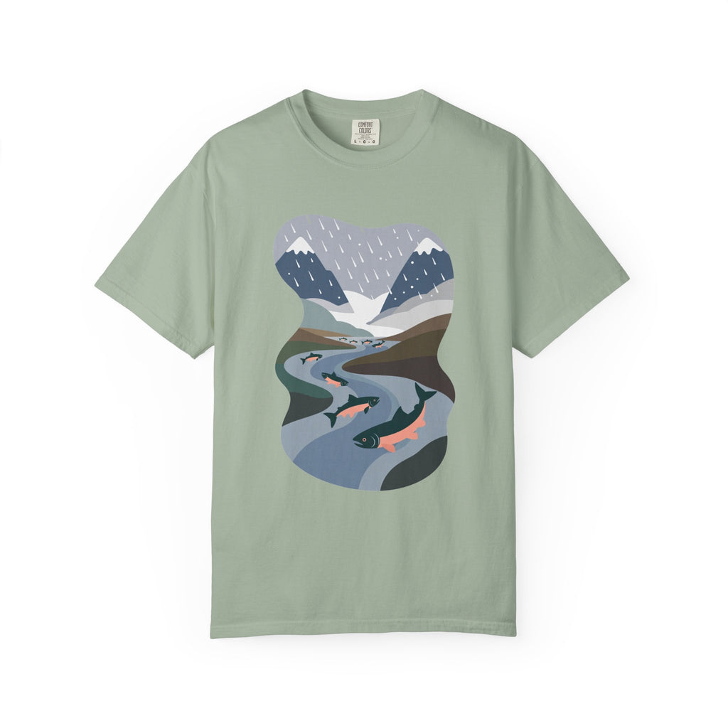 River Salmon Graphic T-Shirt — Mountain Fishing Scenic Tee