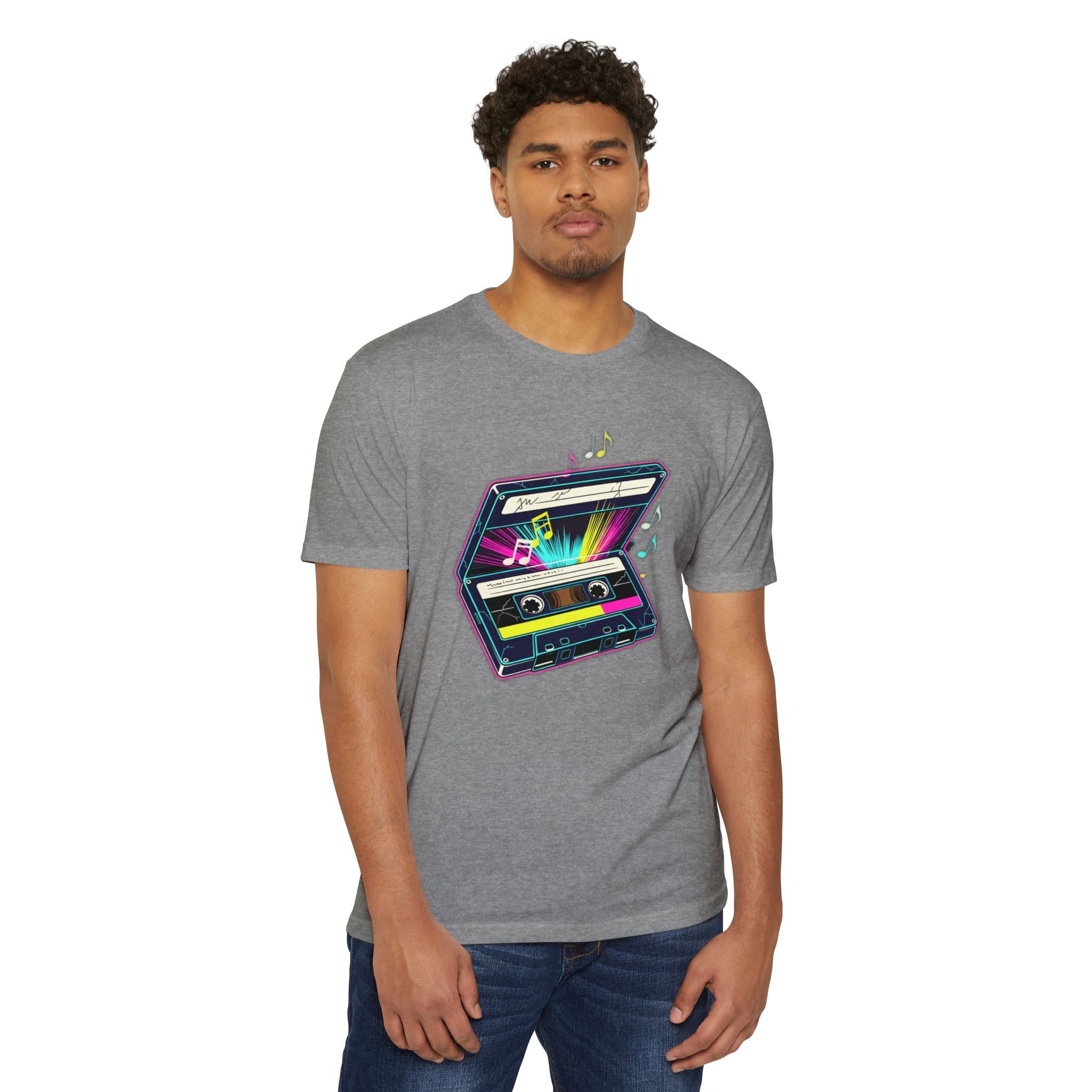 Retro Neon Cassette T-Shirt — 80s Vintage Music Tee