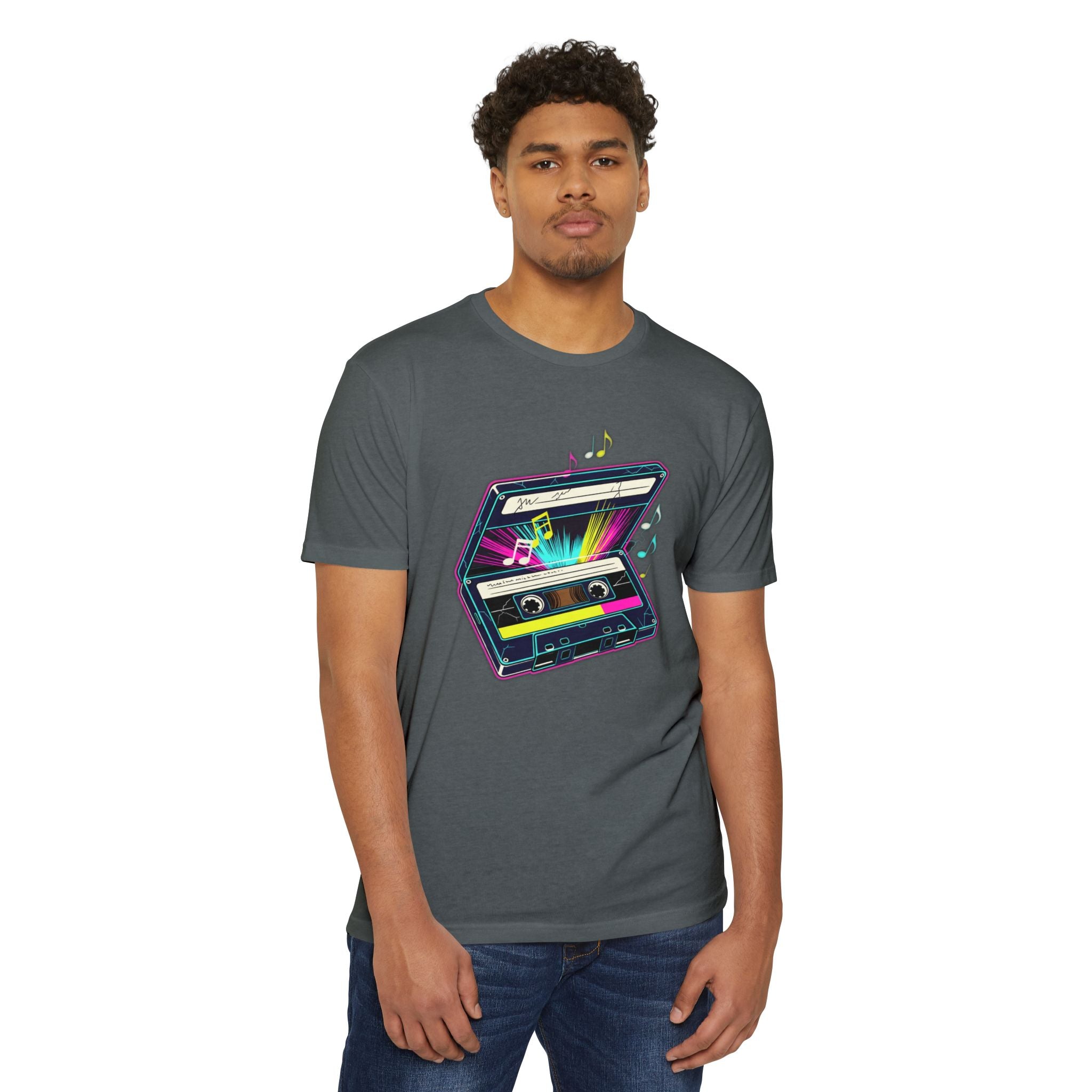 Retro Neon Cassette T-Shirt — 80s Vintage Music Tee