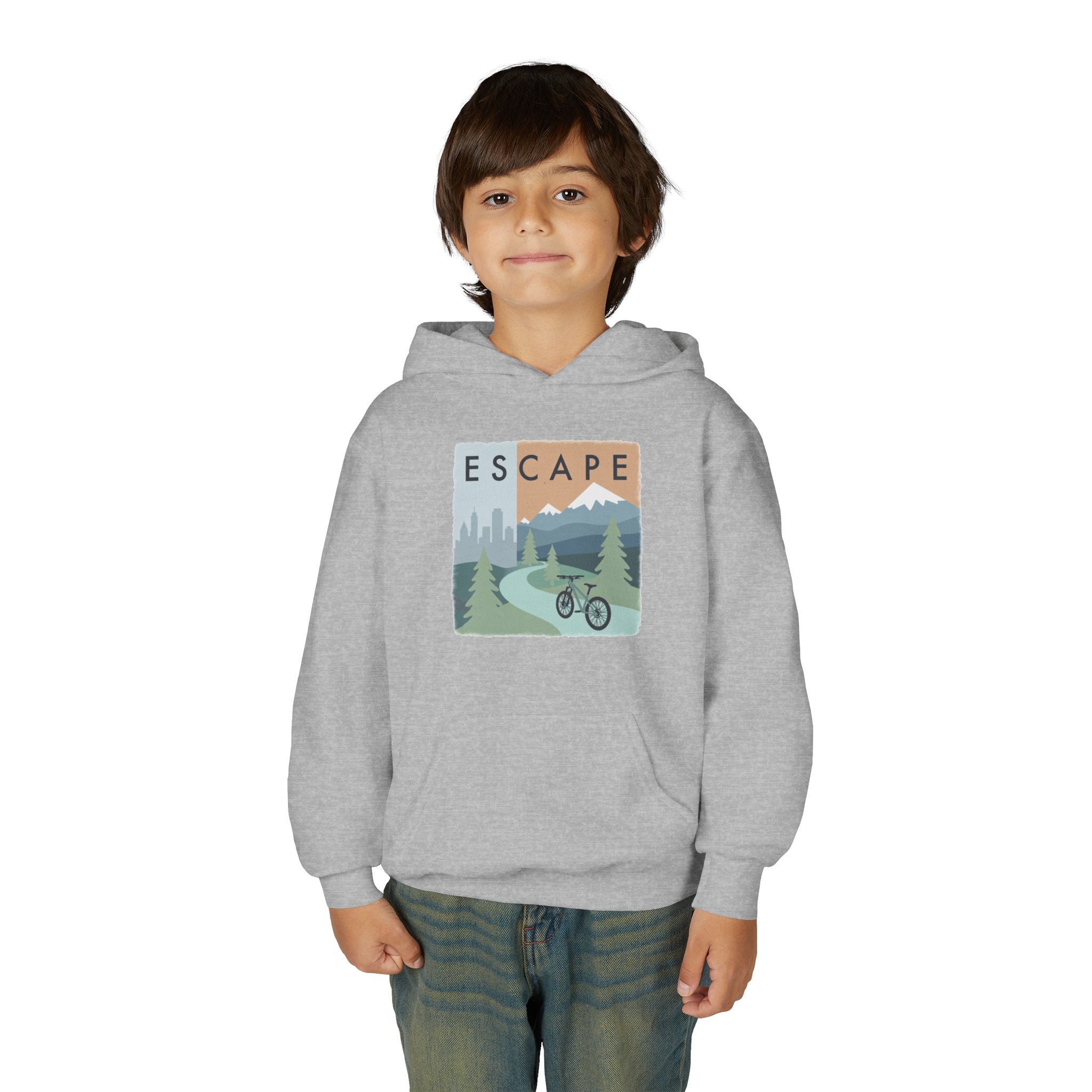 Escape to the Mountains Kids Hoodie — Mountain Retreat Graphic Sweatshirt