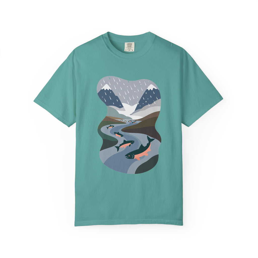 River Salmon Graphic T-Shirt — Mountain Fishing Scenic Tee