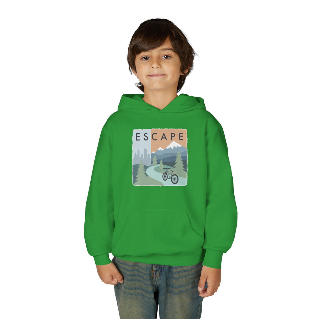 Escape to the Mountains Kids Hoodie — Mountain Retreat Graphic Sweatshirt