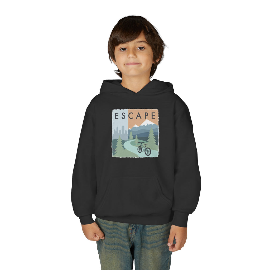 Escape to the Mountains Kids Hoodie — Mountain Retreat Graphic Sweatshirt