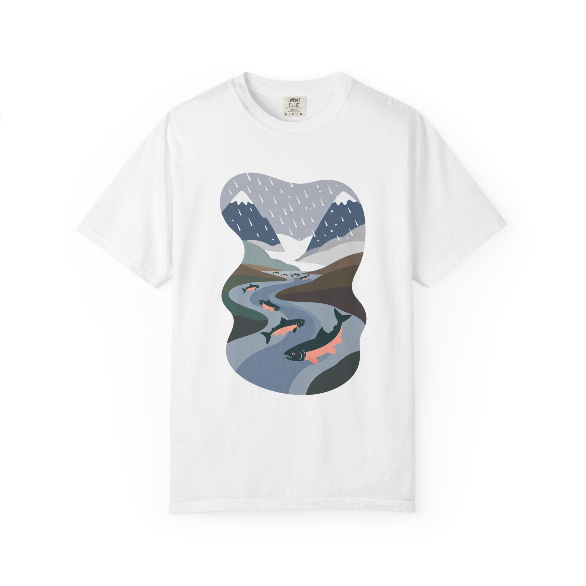 River Salmon Graphic T-Shirt — Mountain Fishing Scenic Tee