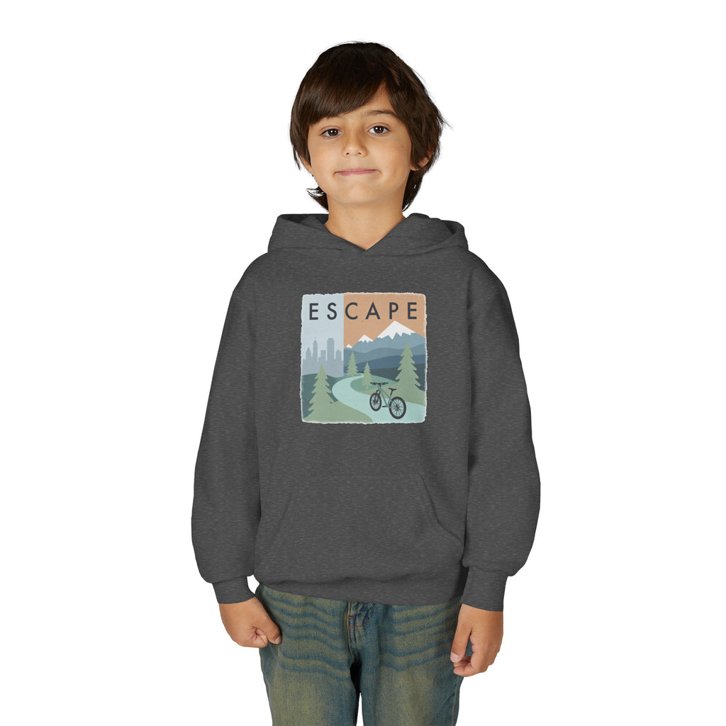 Escape to the Mountains Kids Hoodie — Mountain Retreat Graphic Sweatshirt