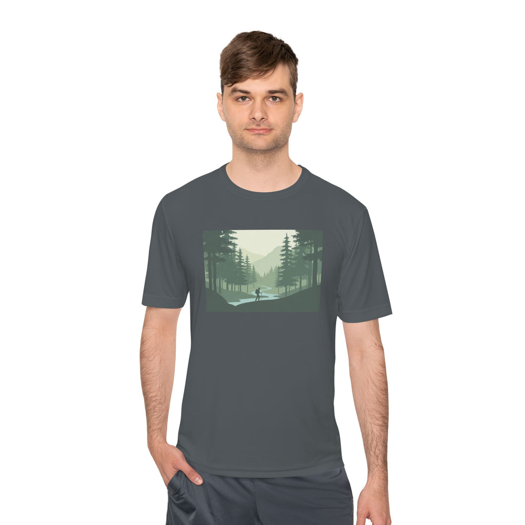 Forest Lake Camping Tee — Minimal Mountain Landscape T-Shirt for Outdoor Lovers