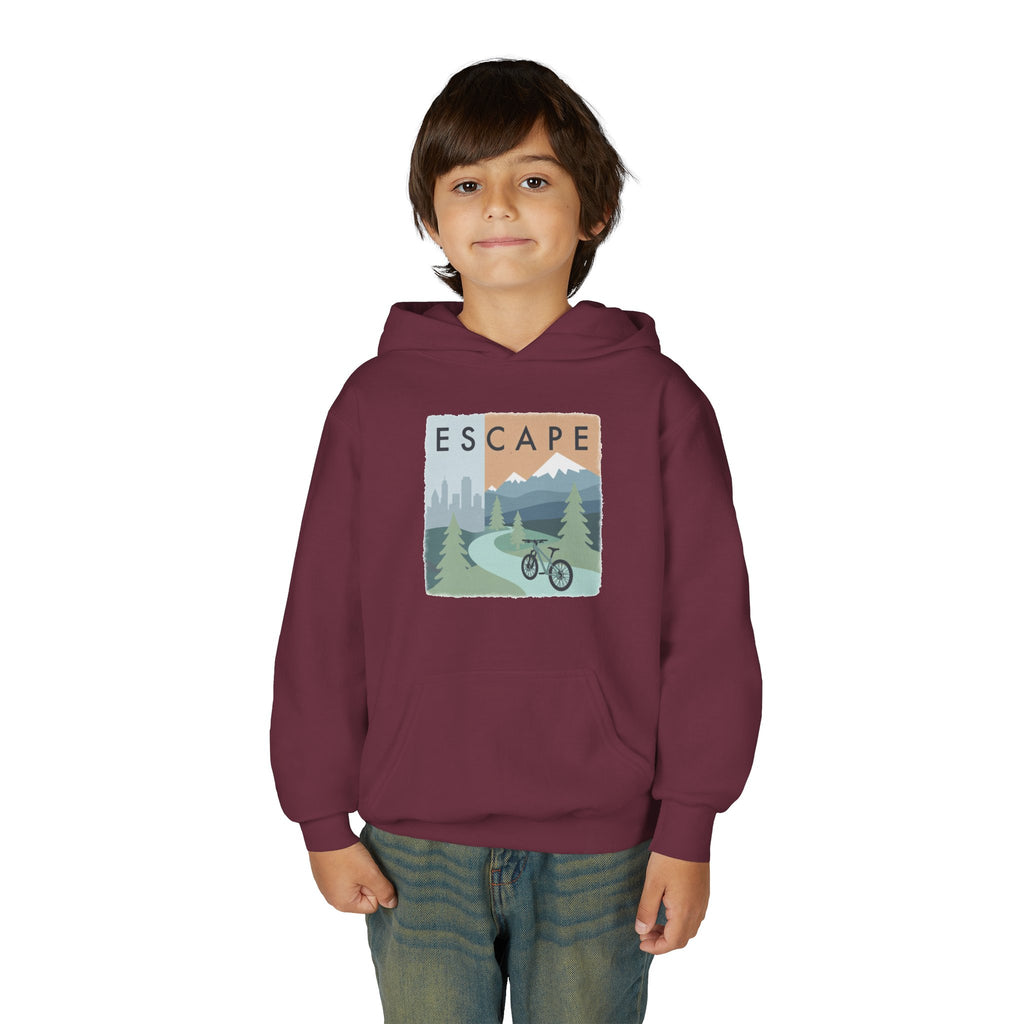 Escape to the Mountains Kids Hoodie — Mountain Retreat Graphic Sweatshirt
