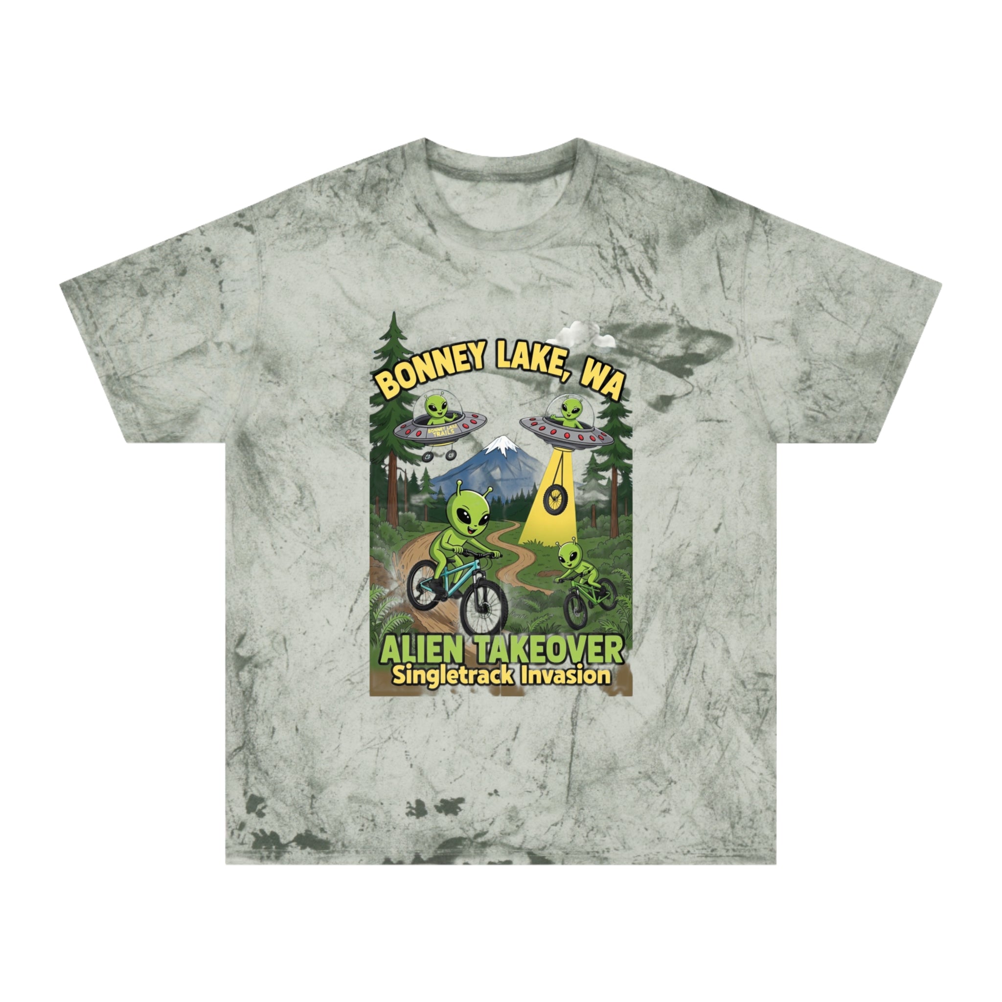 Bonney Lake WA Alien Takeover T-Shirt — Singletrack Invasion Mountain Bike Graphic Tee
